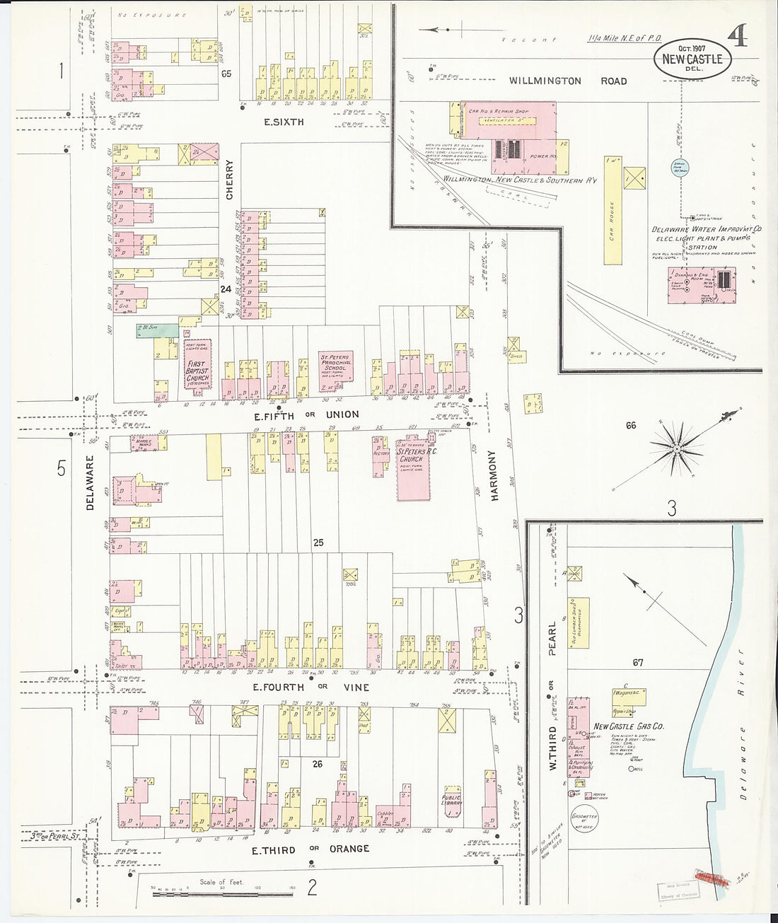 This old map of New Castle, New Castle County, Delaware was created by Sanborn Map Company in 1907