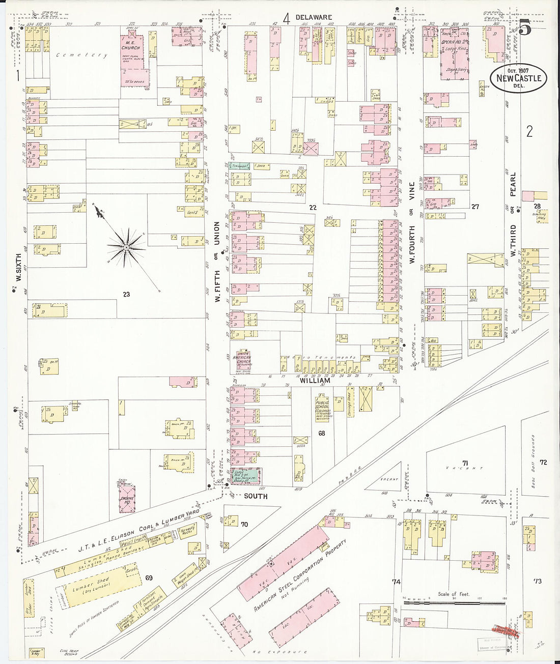 This old map of New Castle, New Castle County, Delaware was created by Sanborn Map Company in 1907