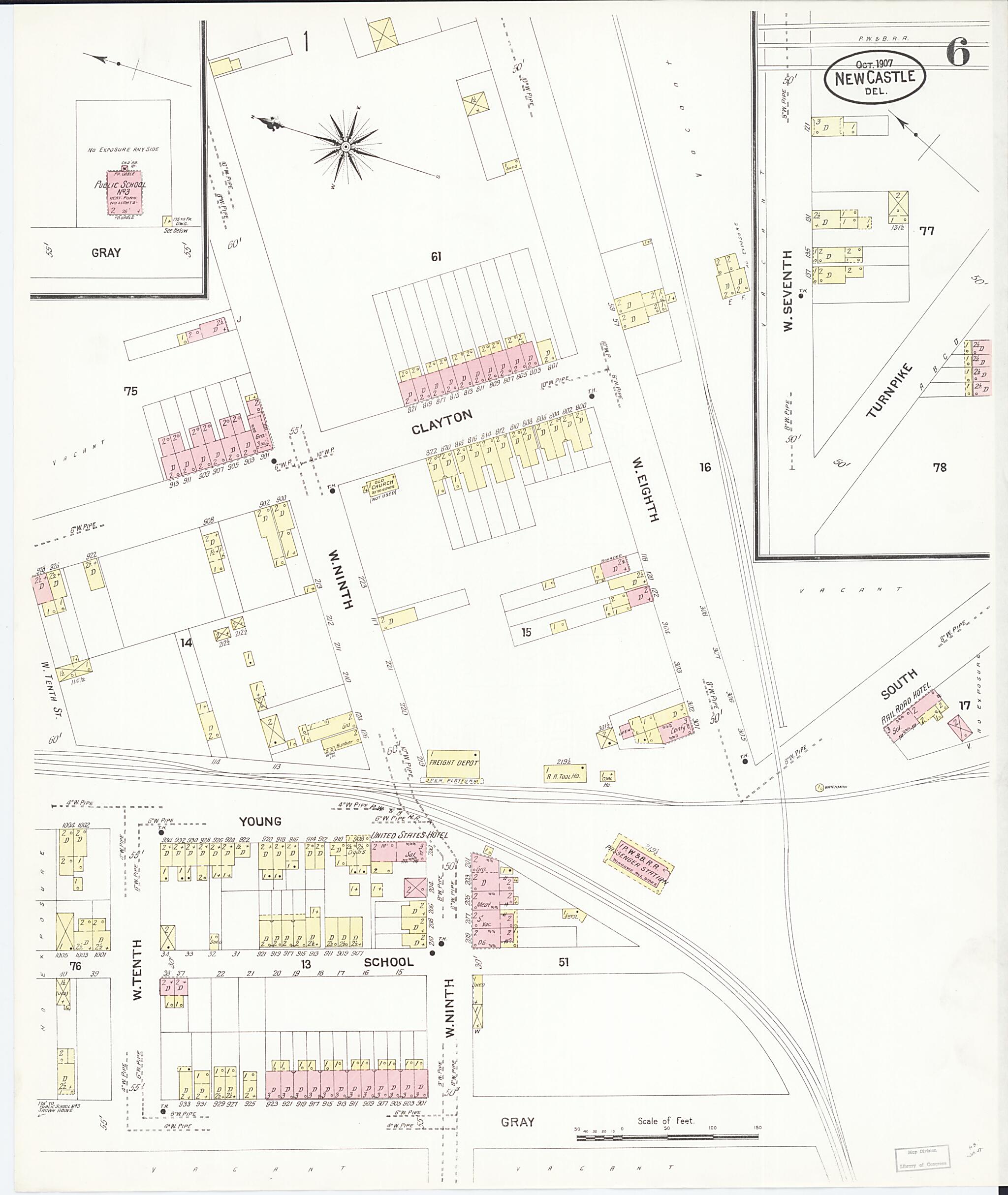 This old map of New Castle, New Castle County, Delaware was created by Sanborn Map Company in 1907