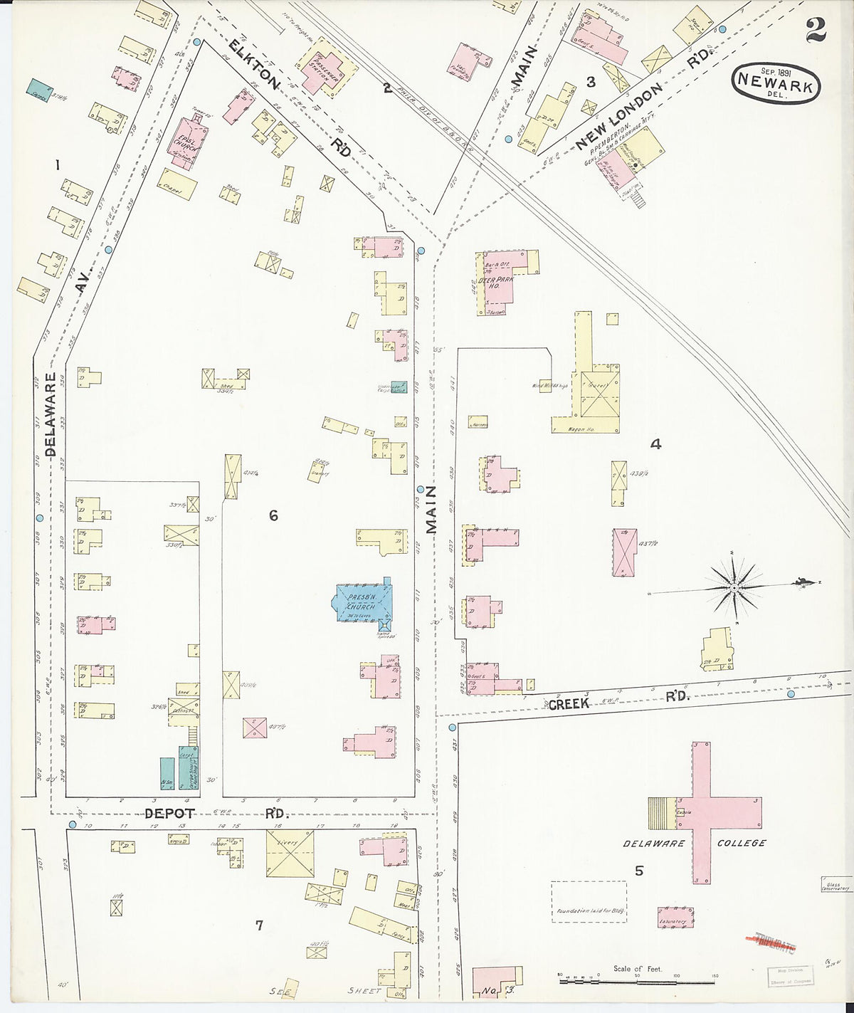Newark, New Castle County, Delaware 1891 (Sheet 2 of 3) by Relic Map Company