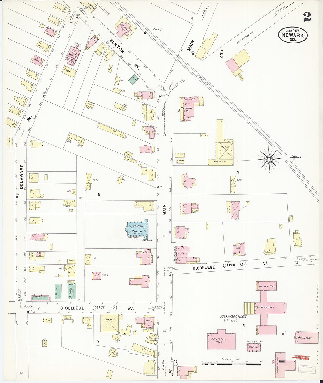 This old map of Newark, Castle County, Delaware was created by Sanborn Map Company in 1907