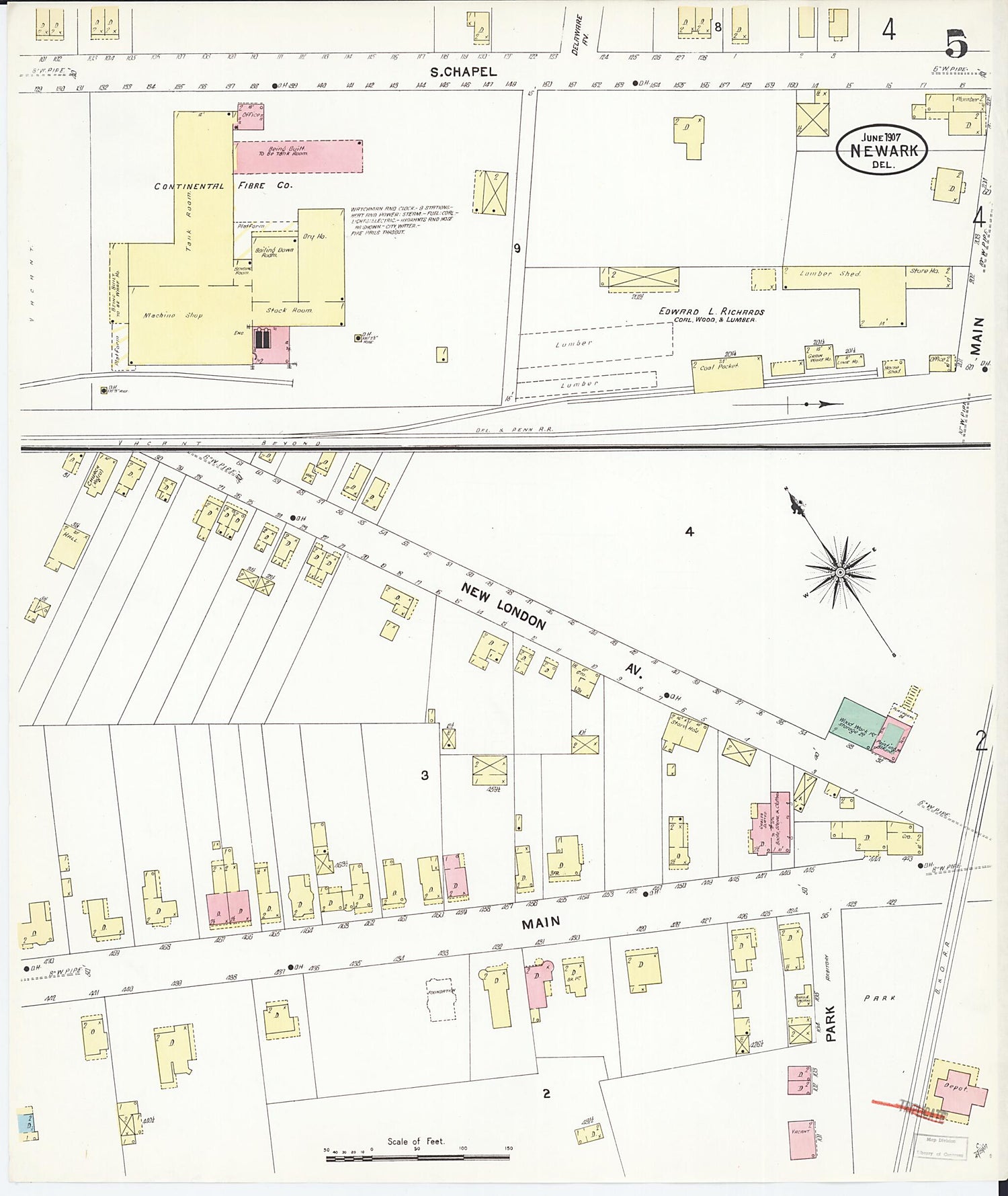 This old map of Newark, Castle County, Delaware was created by Sanborn Map Company in 1907