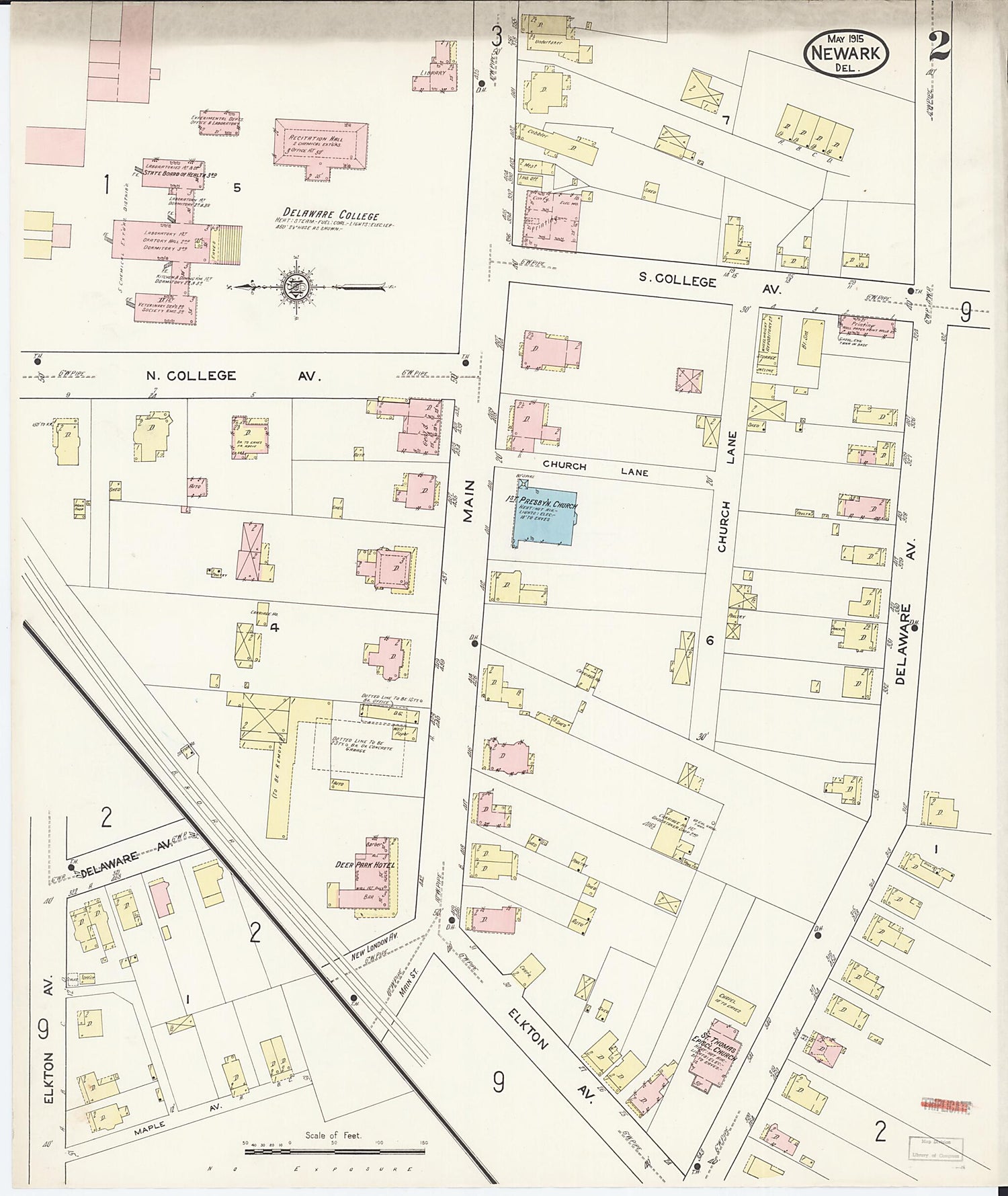 This old map of Newark, Castle County, Delaware was created by Sanborn Map Company in 1915