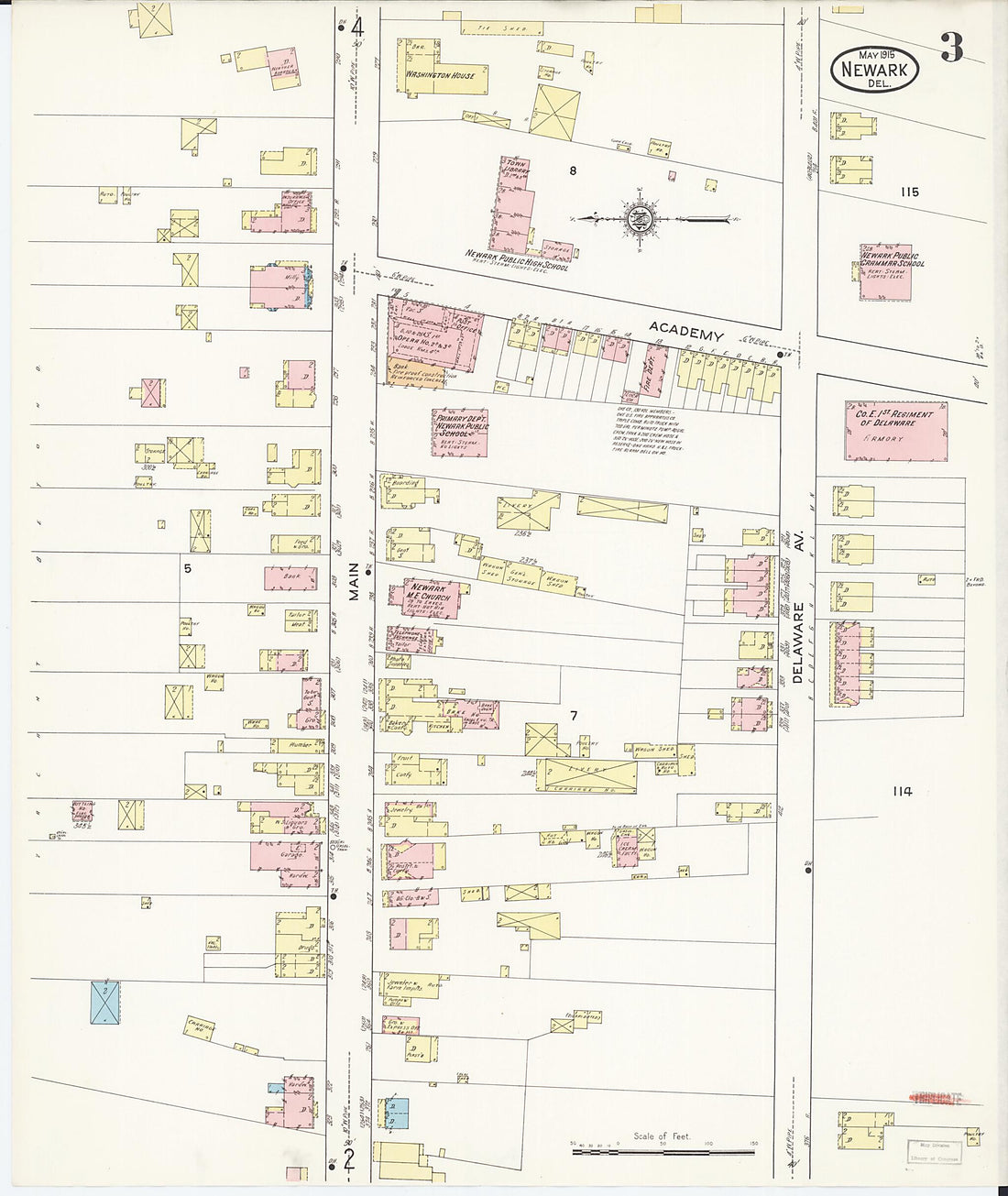 This old map of Newark, Castle County, Delaware was created by Sanborn Map Company in 1915