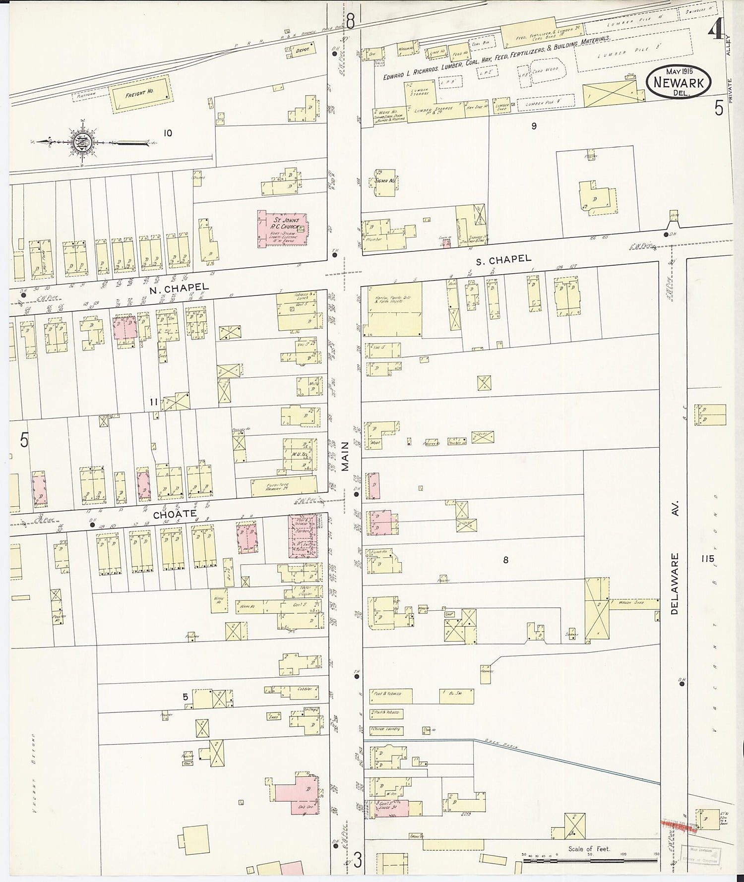 This old map of Newark, Castle County, Delaware was created by Sanborn Map Company in 1915