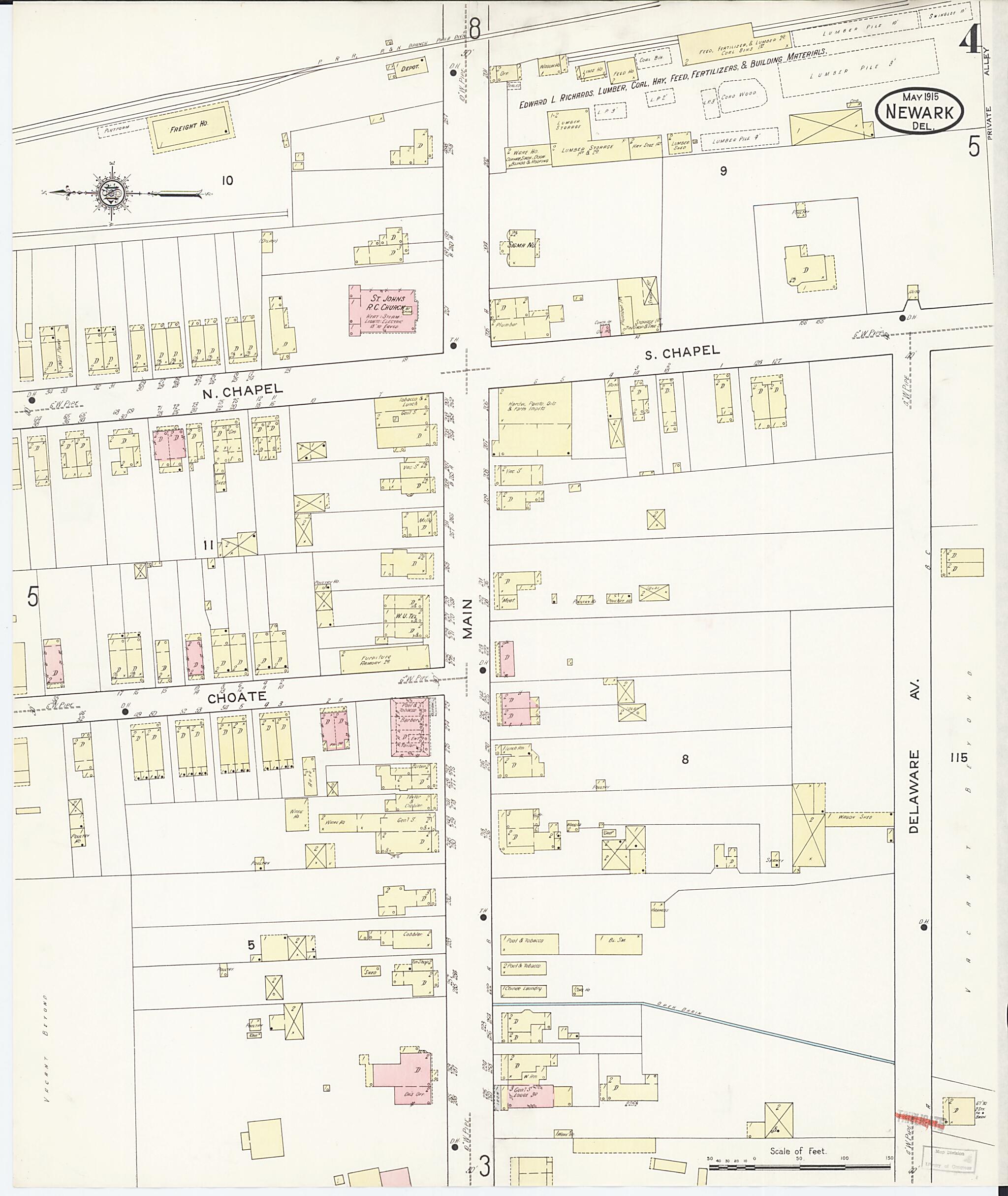 This old map of Newark, Castle County, Delaware was created by Sanborn Map Company in 1915