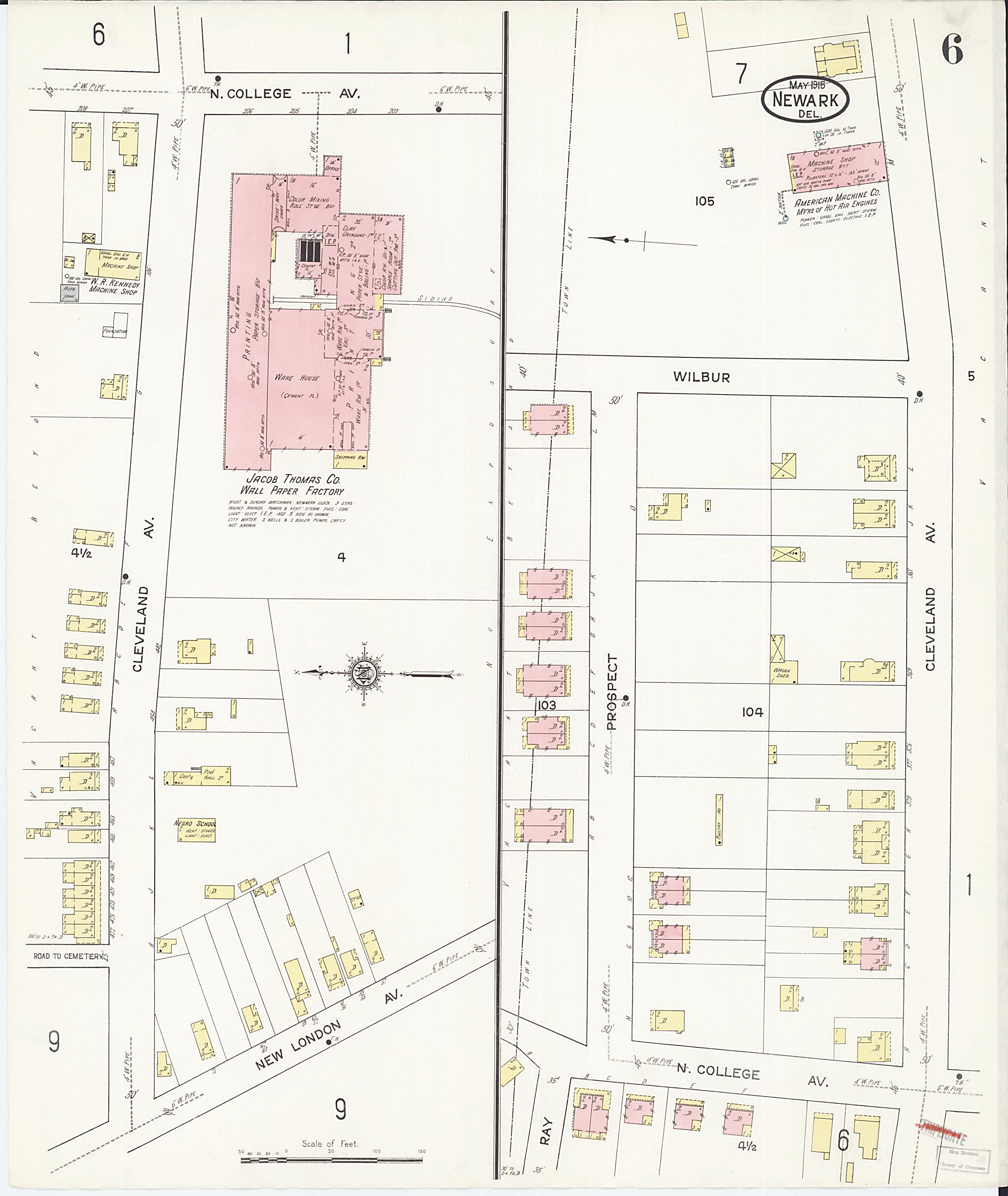 This old map of Newark, Castle County, Delaware was created by Sanborn Map Company in 1915