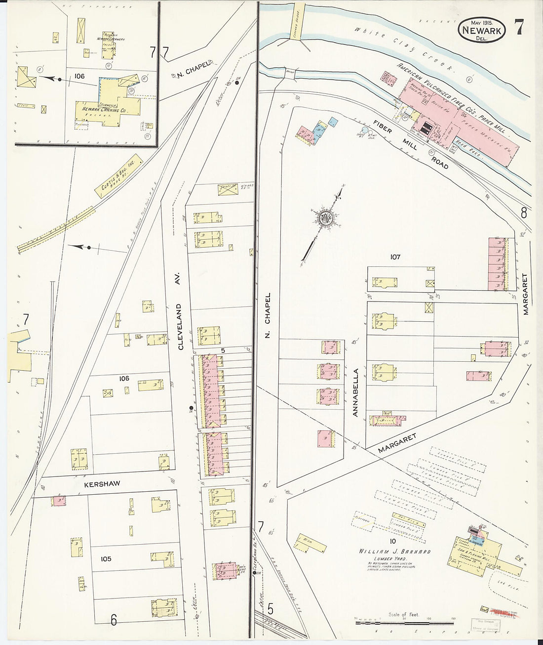 This old map of Newark, Castle County, Delaware was created by Sanborn Map Company in 1915