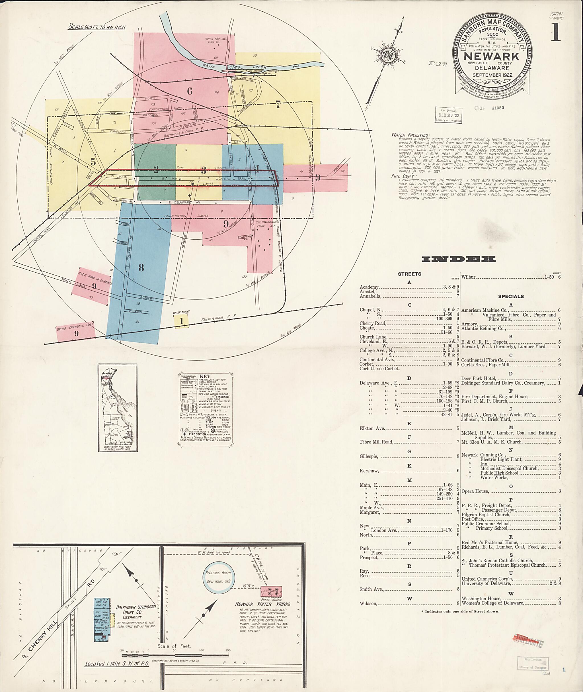 This old map of Newark, Castle County, Delaware was created by Sanborn Map Company in 1922