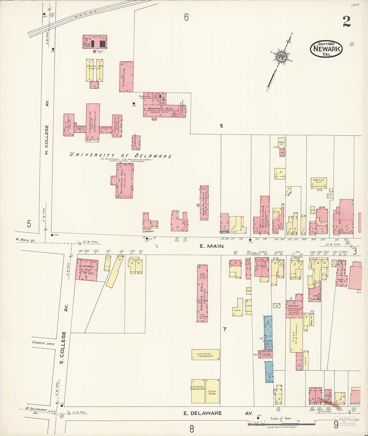 This old map of Newark, Castle County, Delaware was created by Sanborn Map Company in 1922