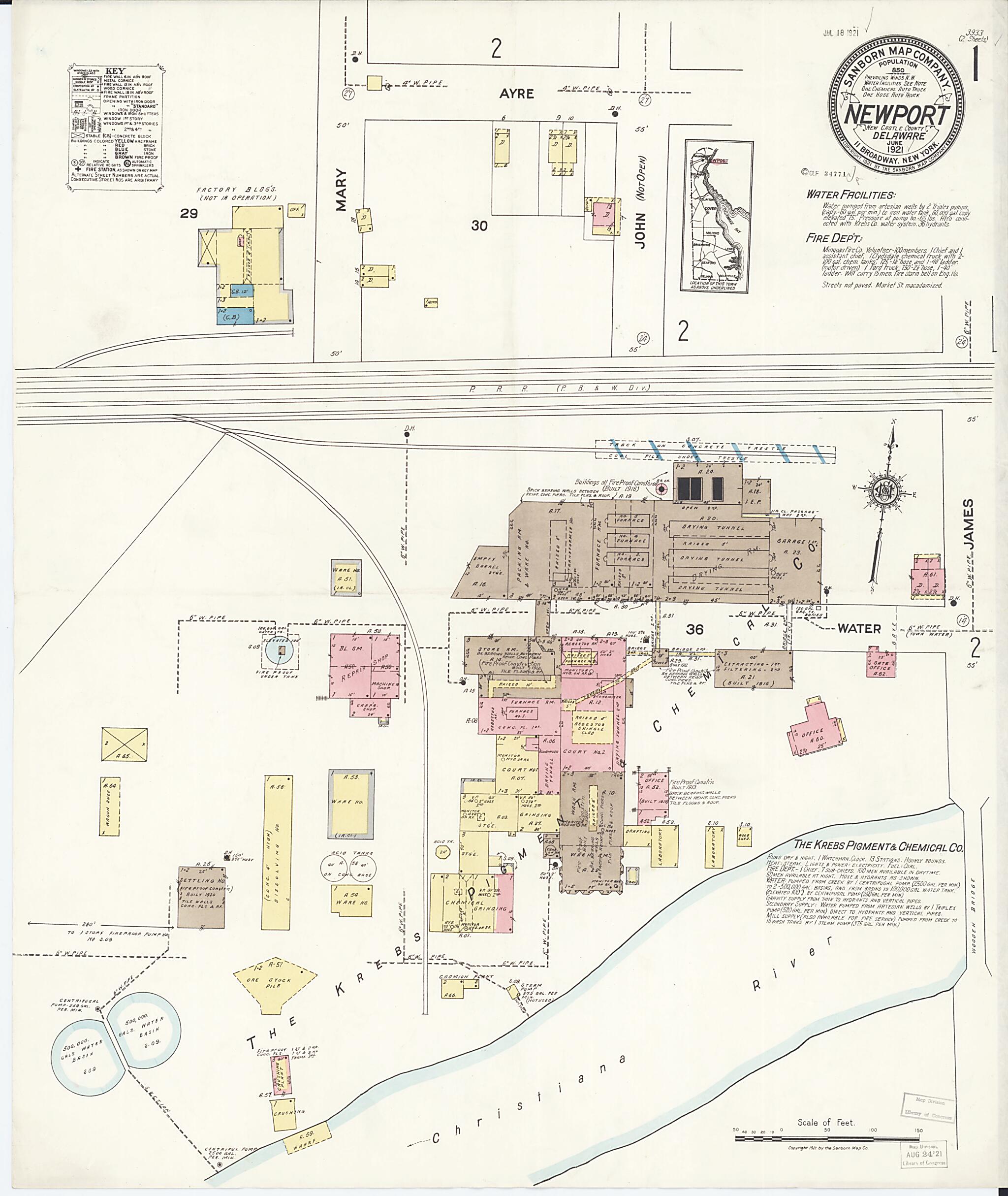 This old map of Newport, New Castle County, Delaware was created by Sanborn Map Company in 1921