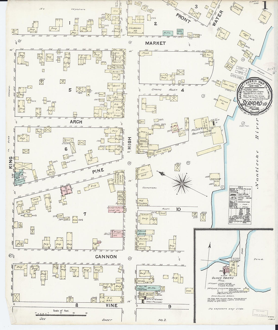 This old map of Seaford, Sussex County, Delaware was created by Sanborn Map Company in 1891
