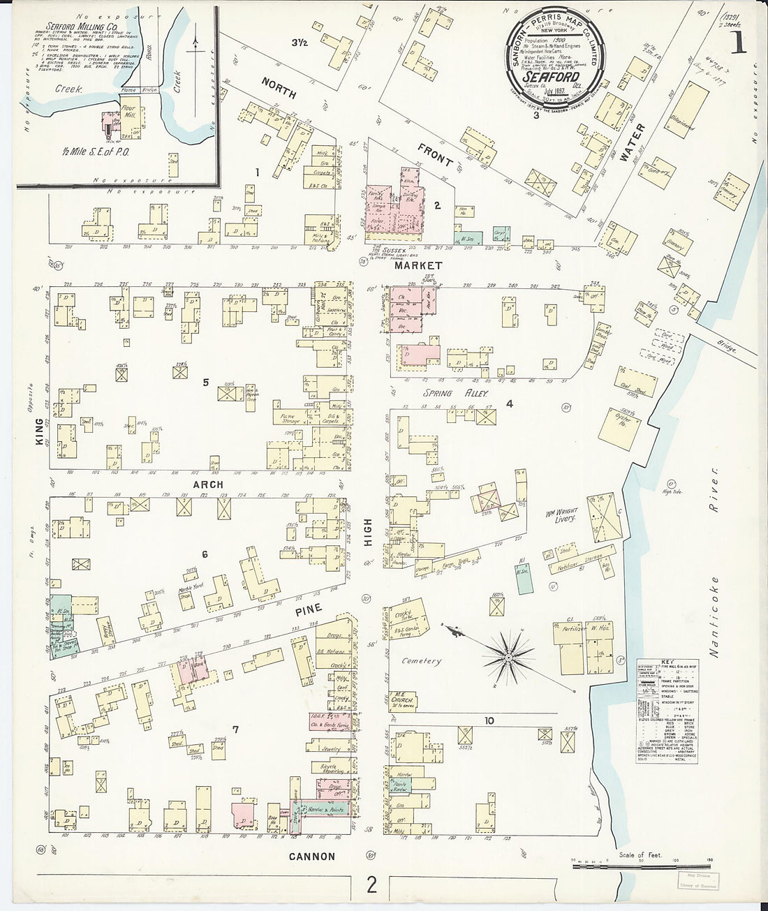 This old map of Seaford, Sussex County, Delaware was created by Sanborn Map Company in 1897