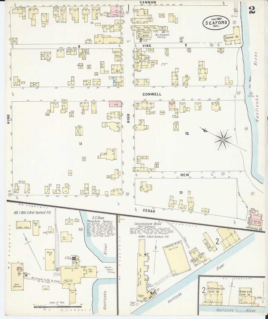 This old map of Seaford, Sussex County, Delaware was created by Sanborn Map Company in 1897