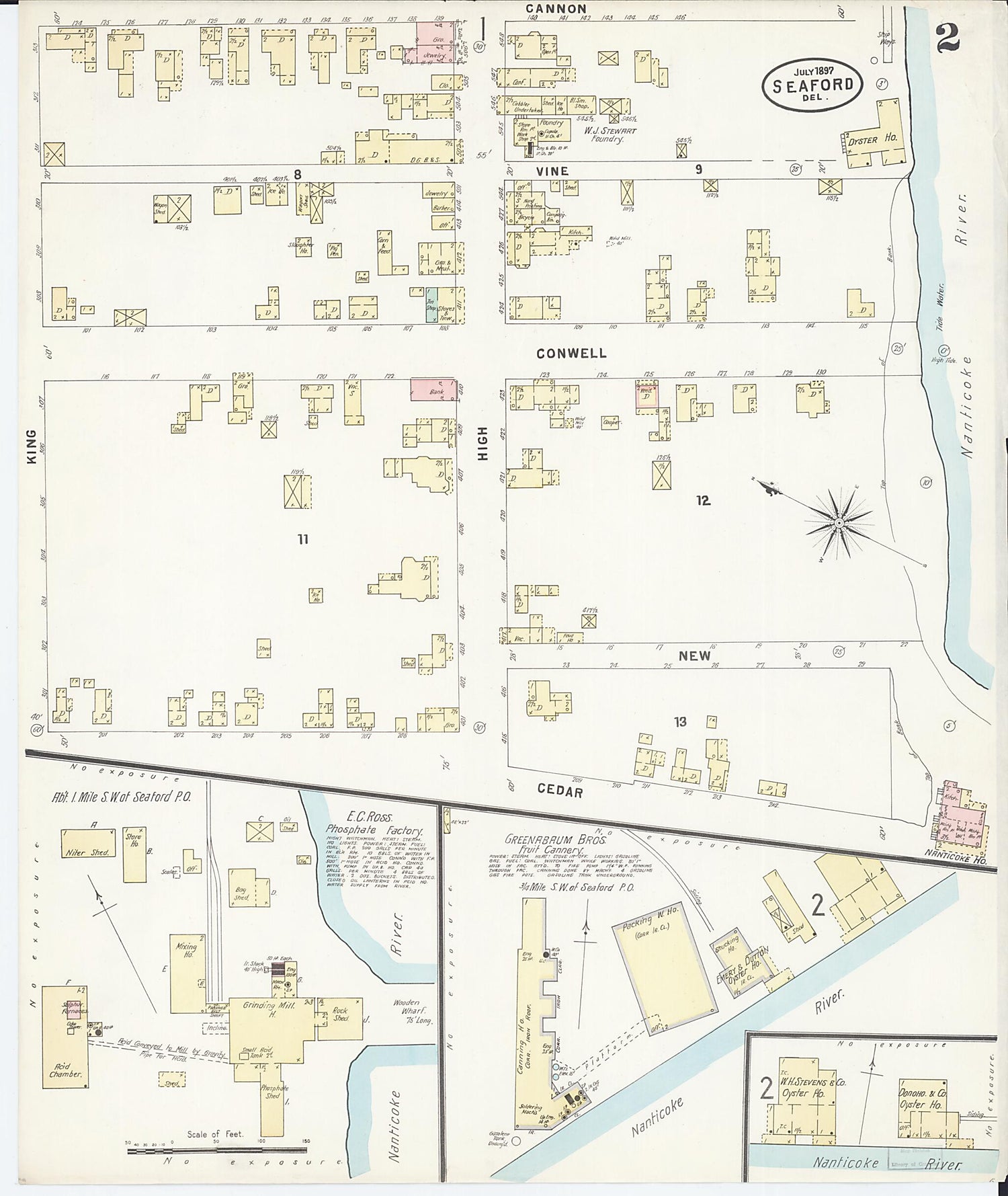 This old map of Seaford, Sussex County, Delaware was created by Sanborn Map Company in 1897