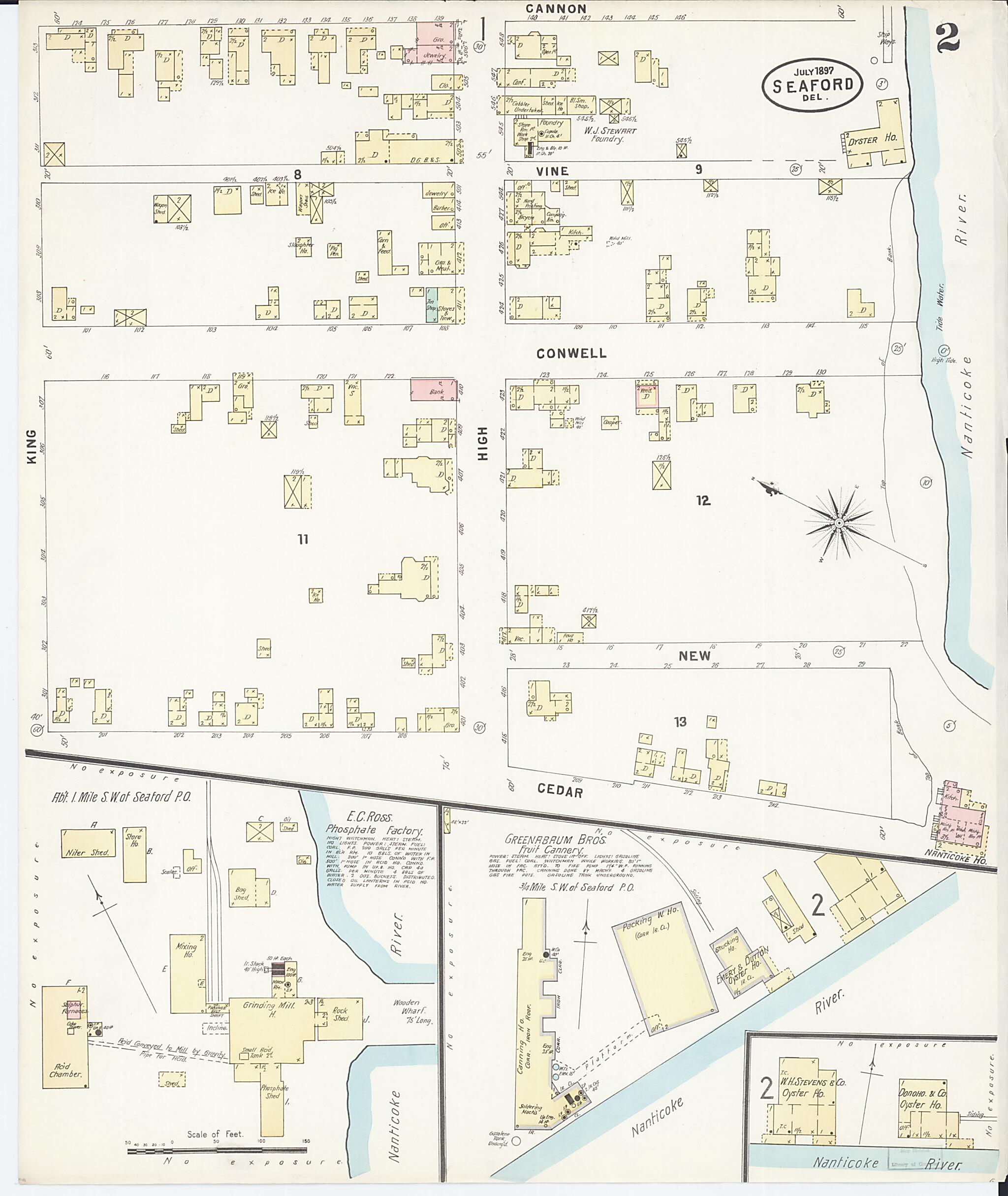 This old map of Seaford, Sussex County, Delaware was created by Sanborn Map Company in 1897