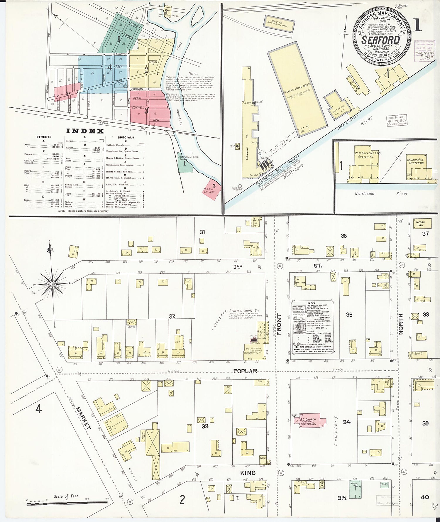 This old map of Seaford, Sussex County, Delaware was created by Sanborn Map Company in 1904