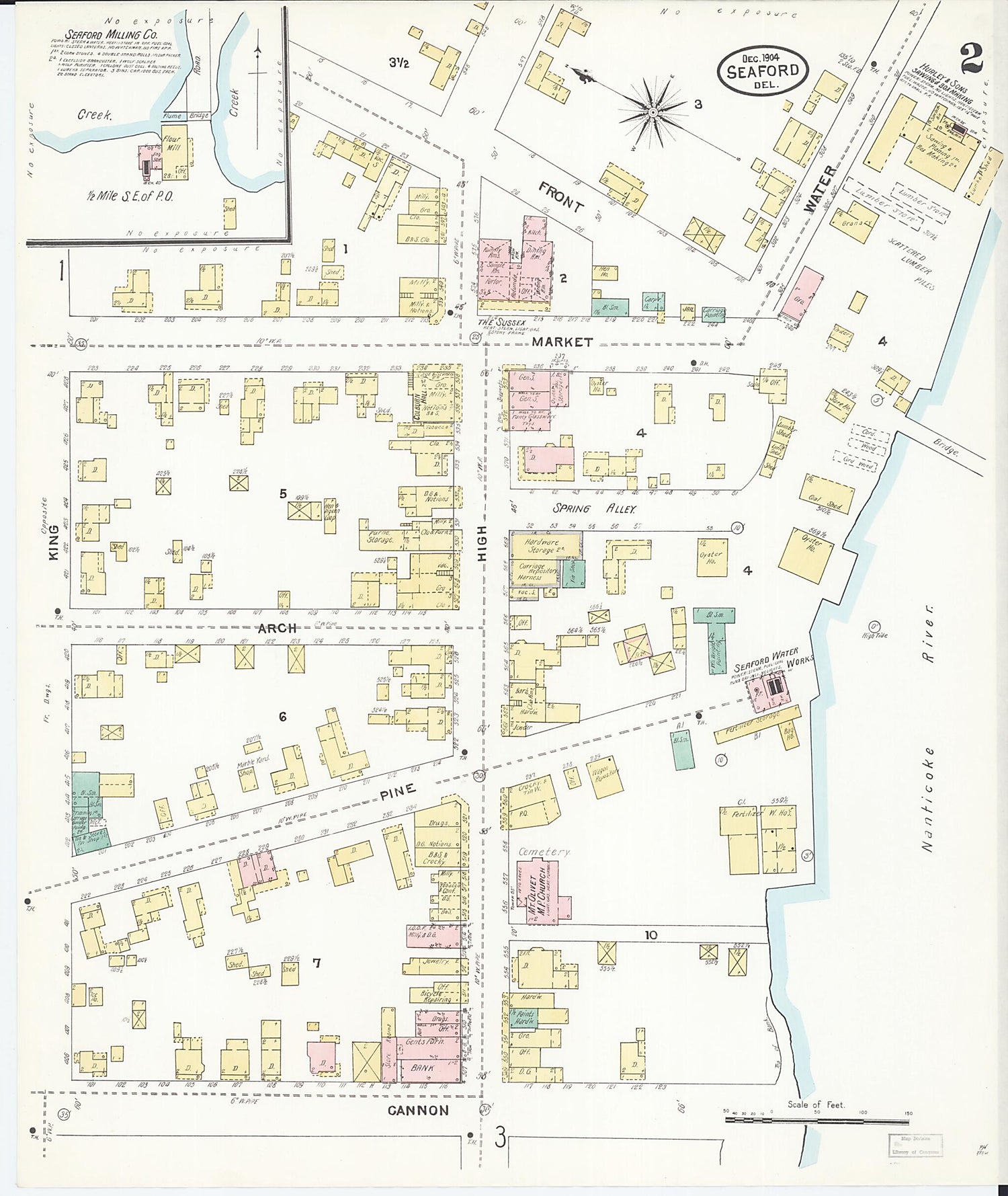 This old map of Seaford, Sussex County, Delaware was created by Sanborn Map Company in 1904