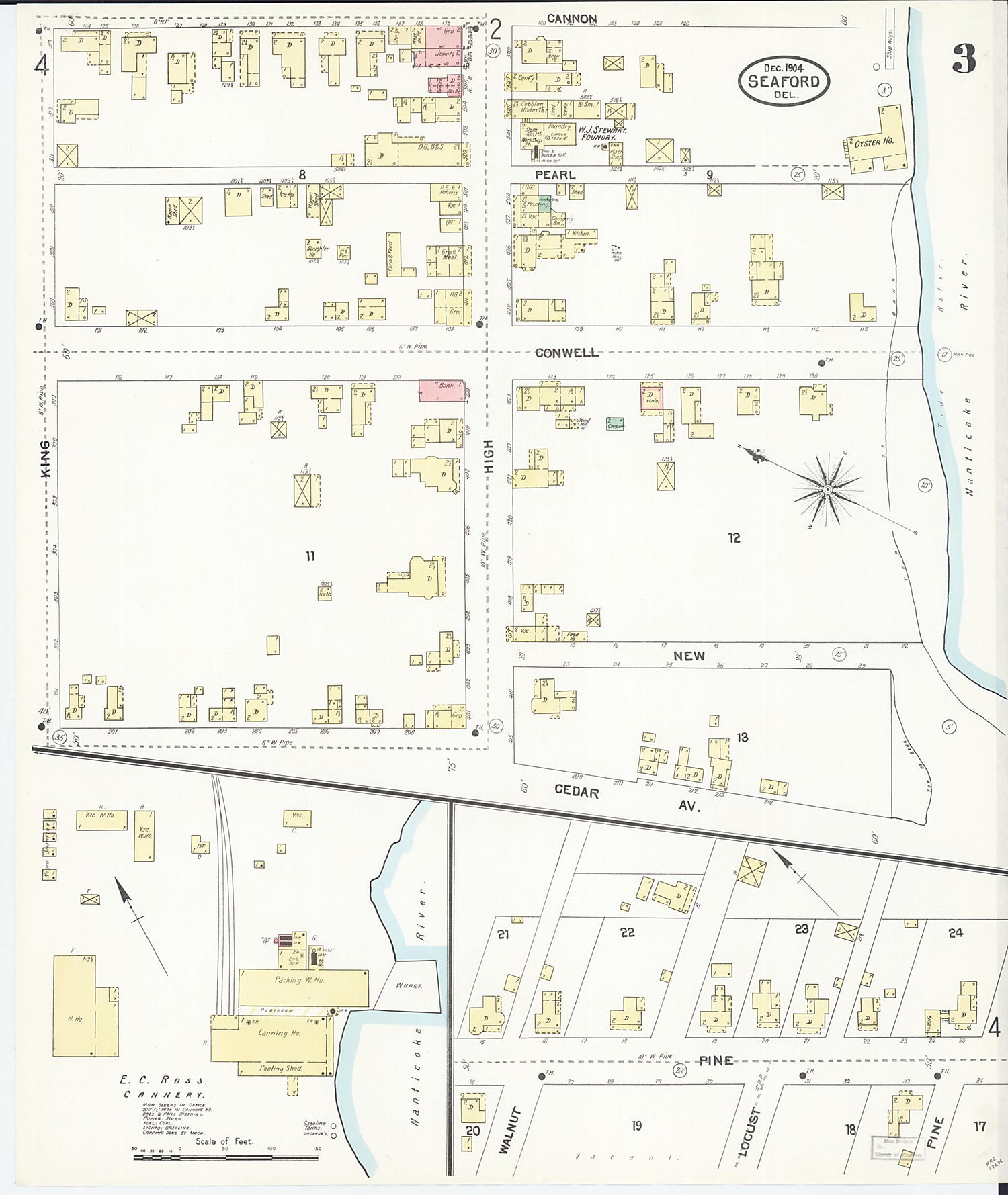 This old map of Seaford, Sussex County, Delaware was created by Sanborn Map Company in 1904