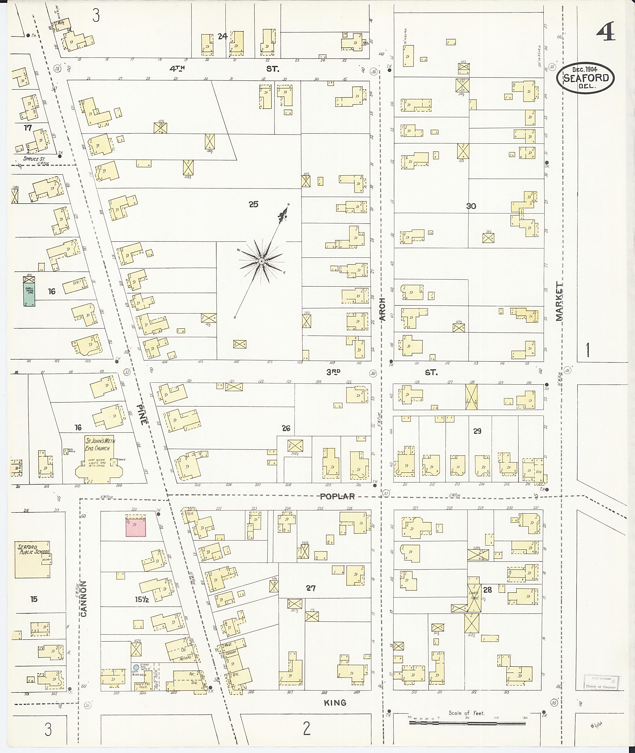 This old map of Seaford, Sussex County, Delaware was created by Sanborn Map Company in 1904