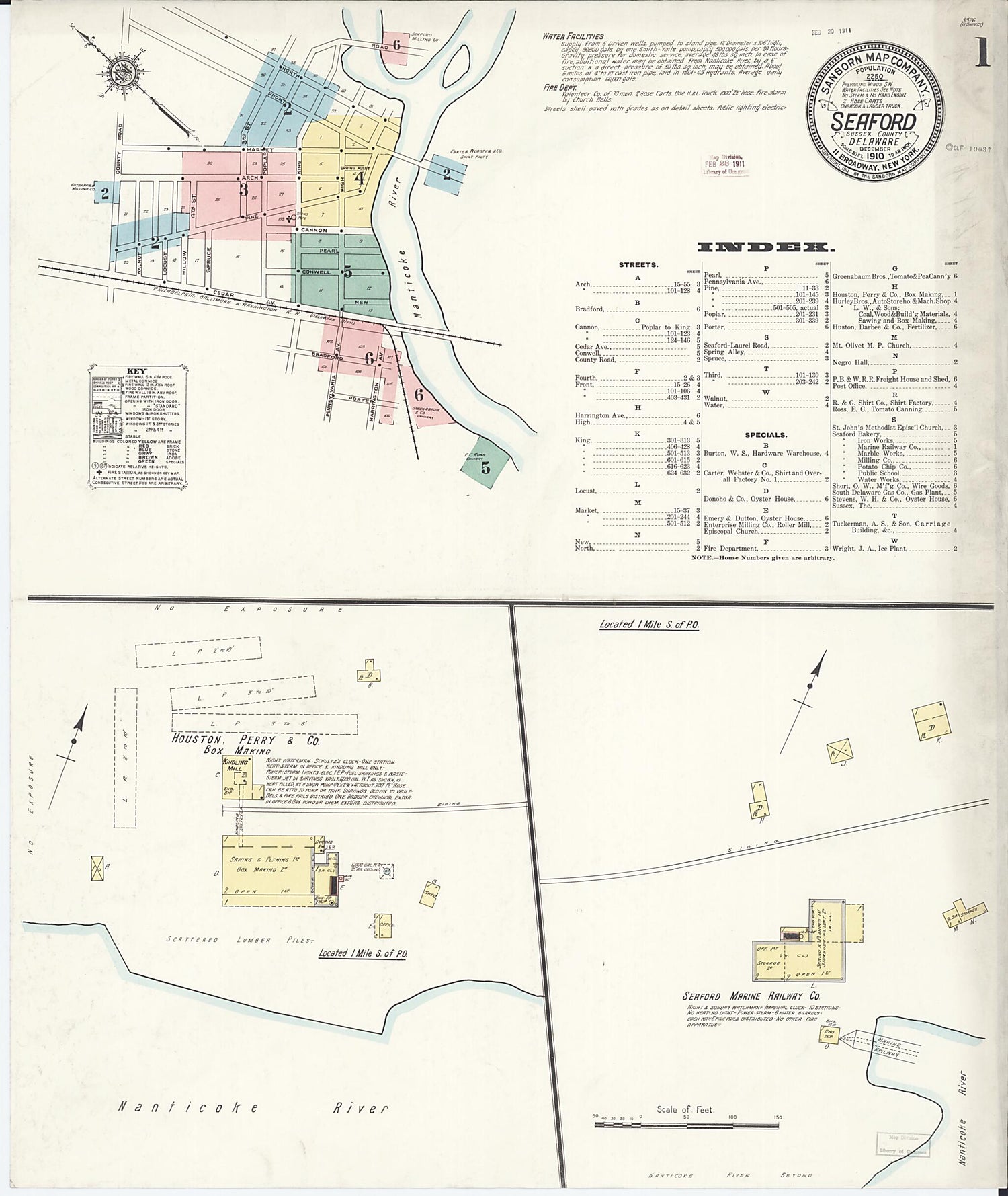 This old map of Seaford, Sussex County, Delaware was created by Sanborn Map Company in 1910