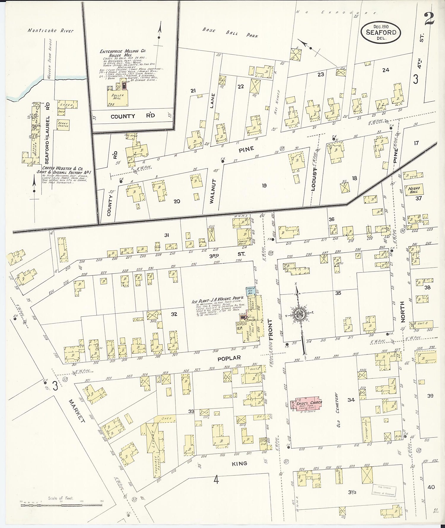 This old map of Seaford, Sussex County, Delaware was created by Sanborn Map Company in 1910