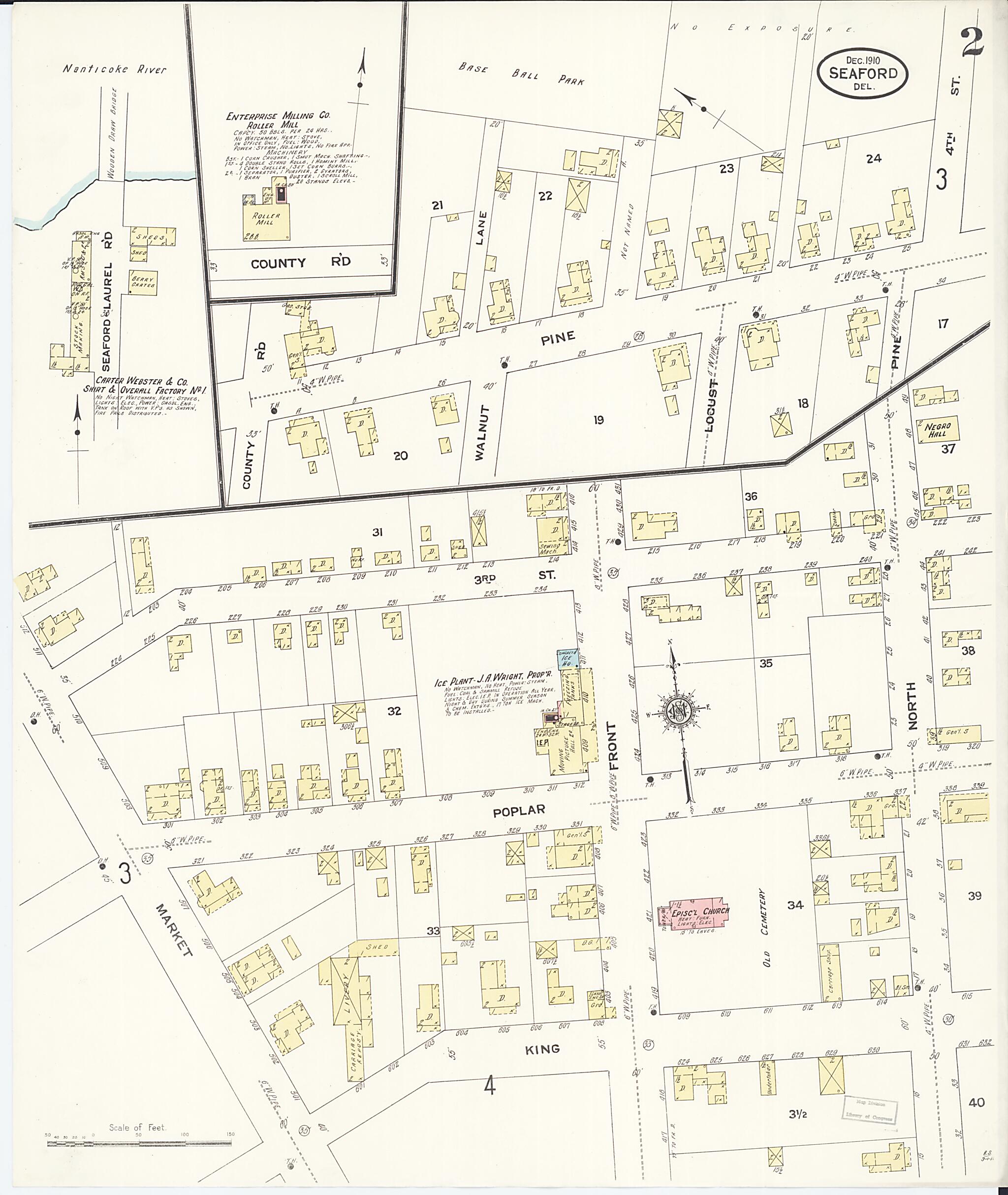 This old map of Seaford, Sussex County, Delaware was created by Sanborn Map Company in 1910