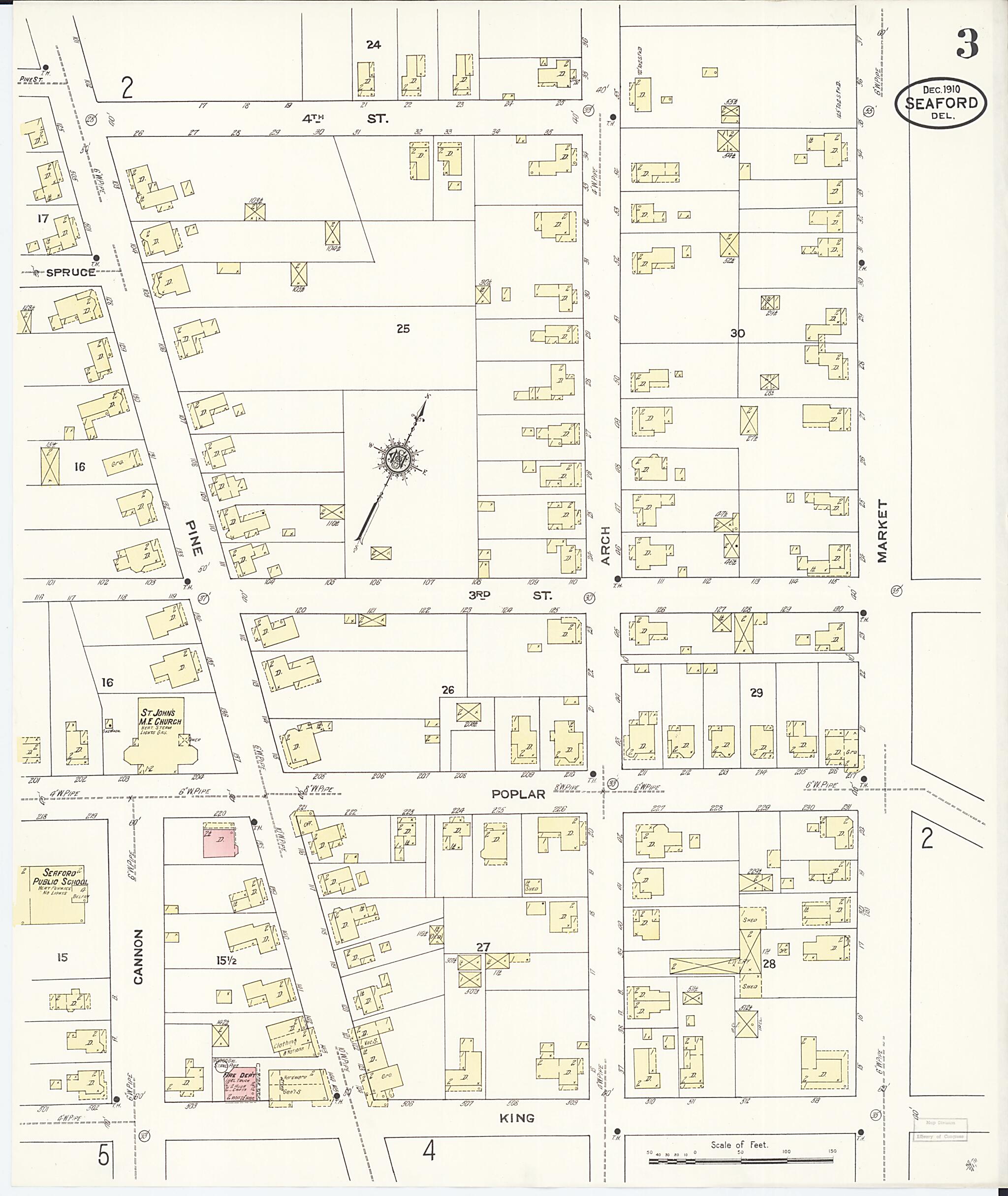 This old map of Seaford, Sussex County, Delaware was created by Sanborn Map Company in 1910