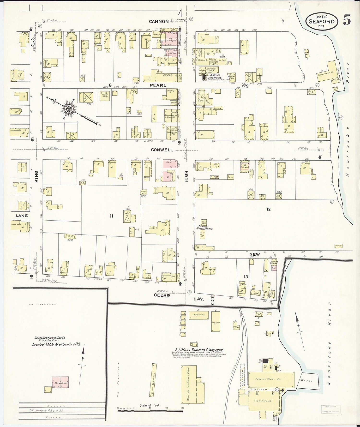 This old map of Seaford, Sussex County, Delaware was created by Sanborn Map Company in 1910