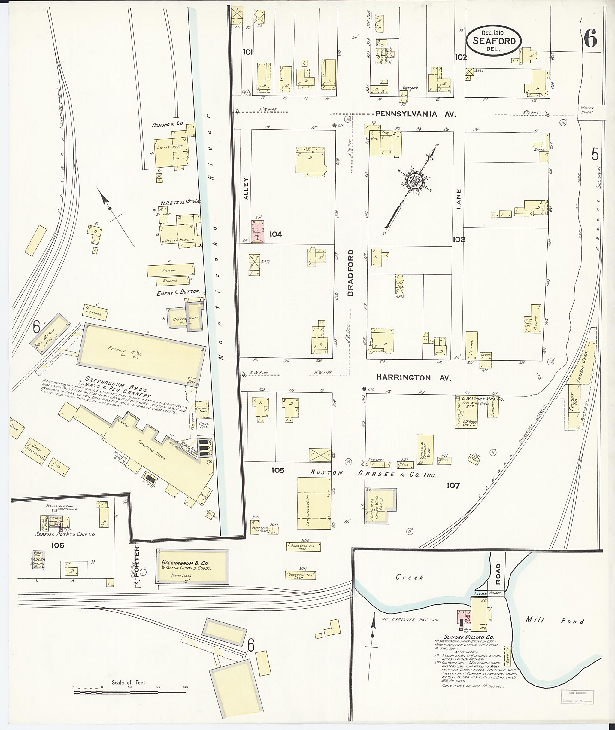 This old map of Seaford, Sussex County, Delaware was created by Sanborn Map Company in 1910