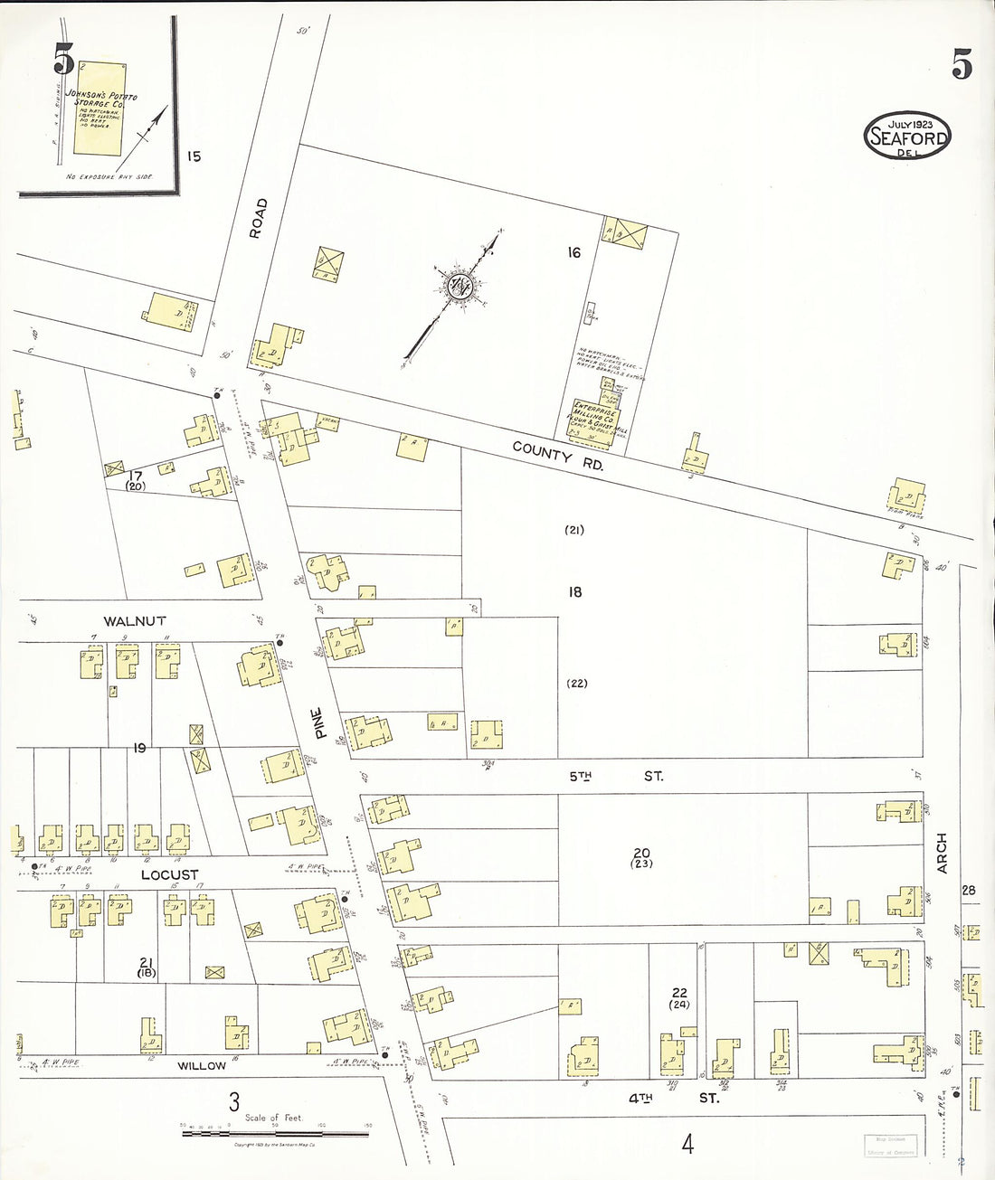 This old map of Seaford, Sussex County, Delaware was created by Sanborn Map Company in 1923