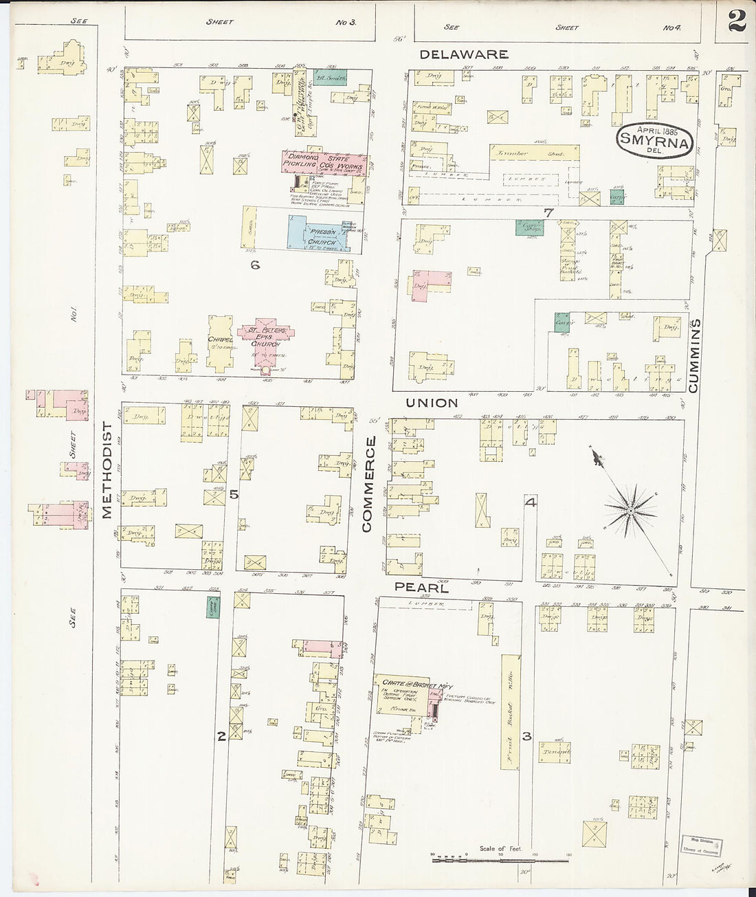 This old map of Smyrna, Kent County, Delaware was created by Sanborn Map Company in 1885