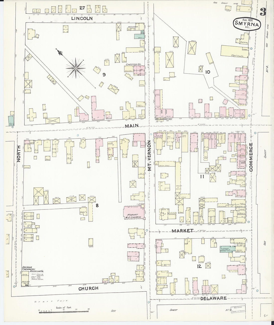 This old map of Smyrna, Kent County, Delaware was created by Sanborn Map Company in 1891