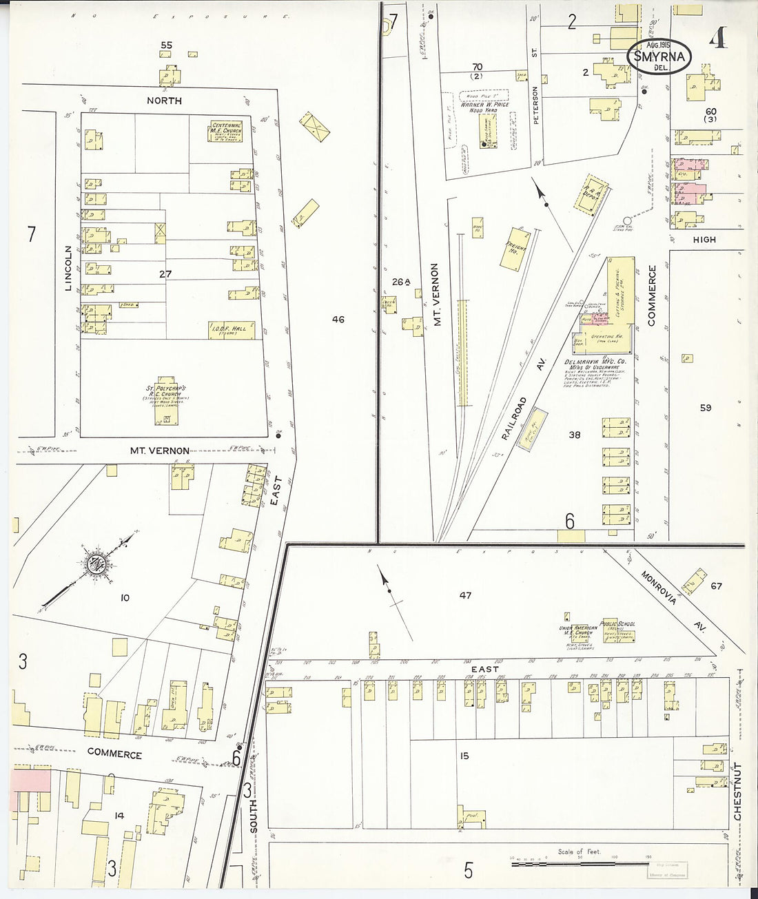 This old map of Smyrna, Kent County, Delaware was created by Sanborn Map Company in 1915