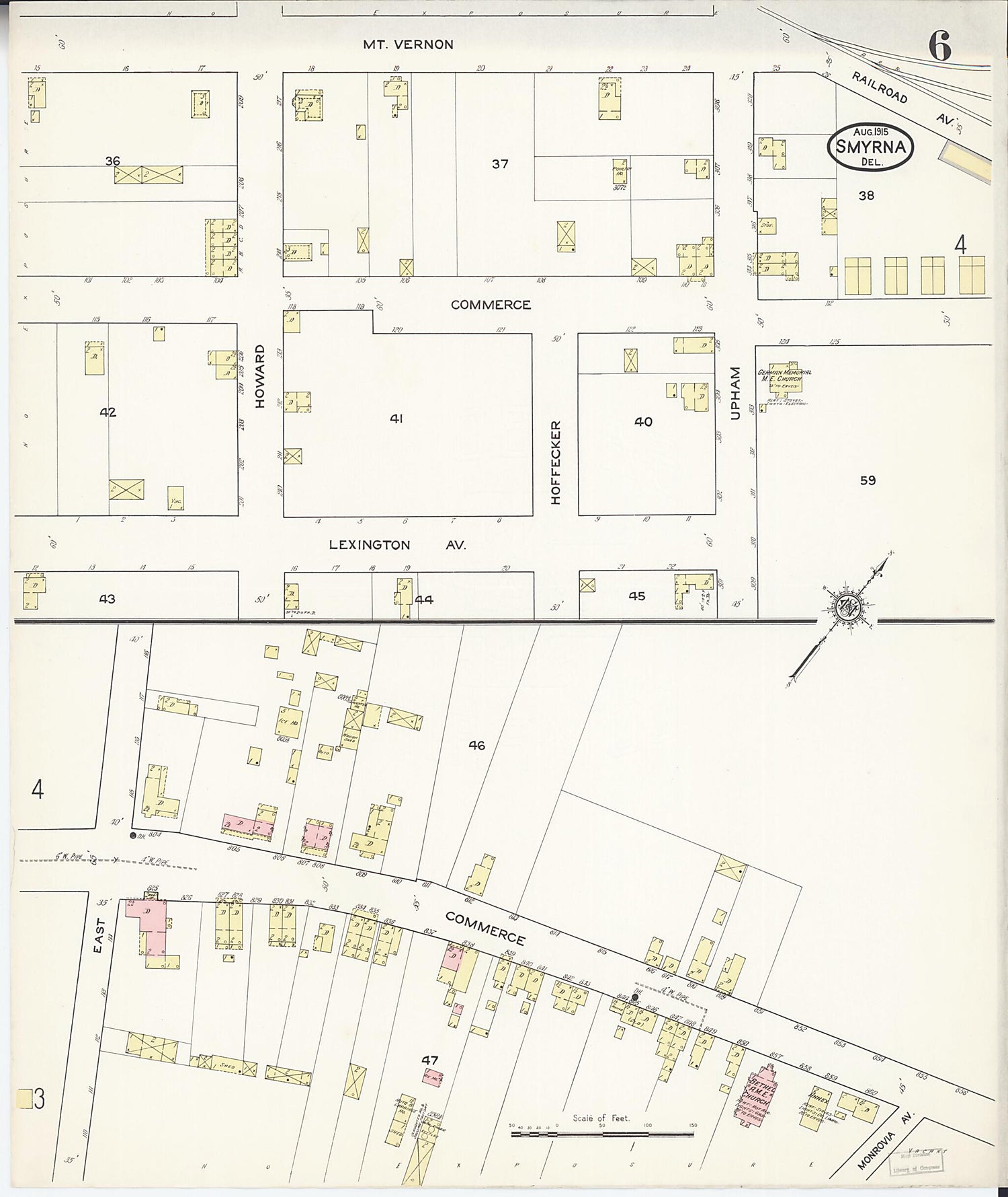 This old map of Smyrna, Kent County, Delaware was created by Sanborn Map Company in 1915