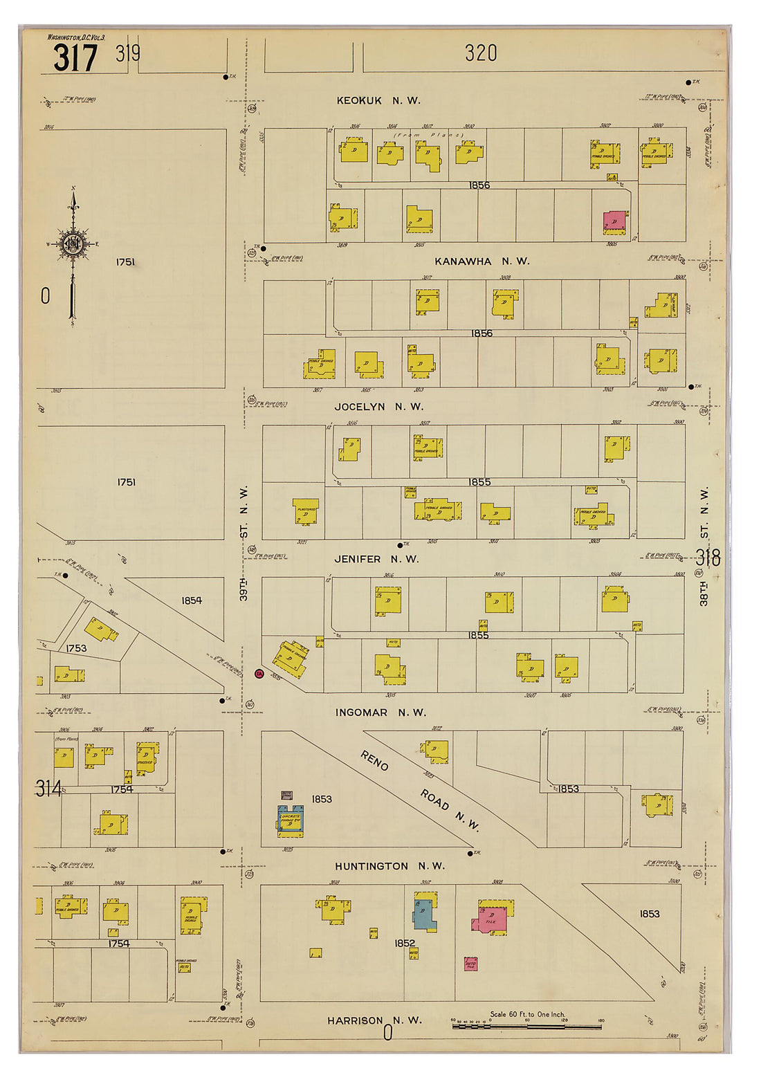 This old map of Takoma Park, Washington D.C. was created by Sanborn Map Company in 1916