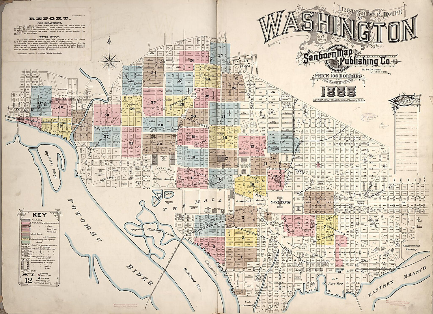 This old map of Washington D.C. was created by Sanborn Map Company in 1888