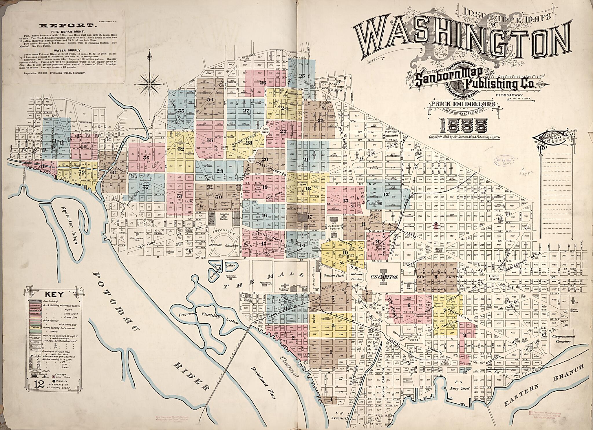 This old map of Washington D.C. was created by Sanborn Map Company in 1888