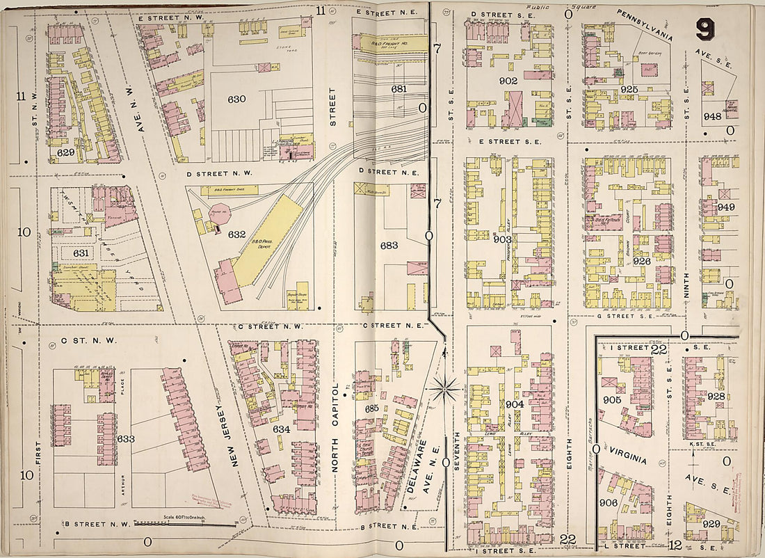 This old map of Washington D.C. was created by Sanborn Map Company in 1888