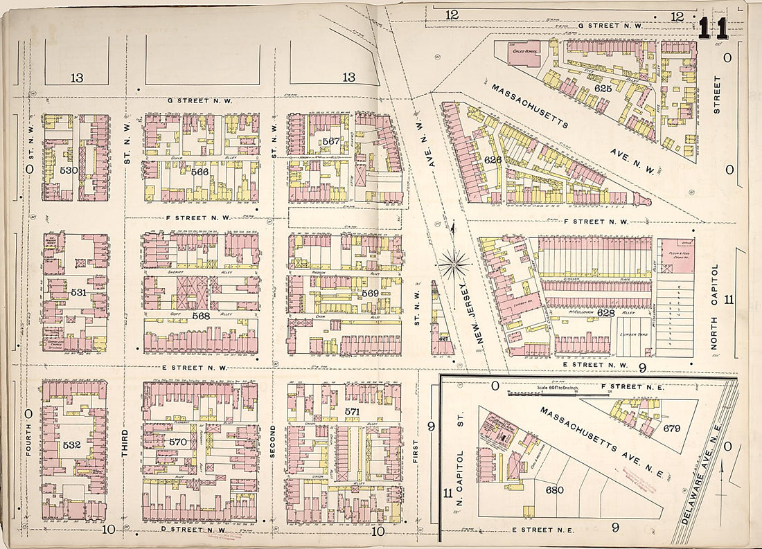 This old map of Washington D.C. was created by Sanborn Map Company in 1888