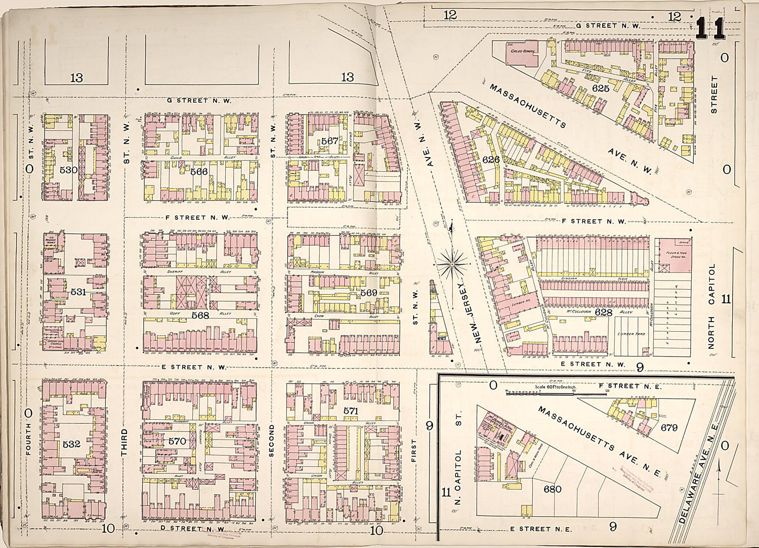 This old map of Washington D.C. was created by Sanborn Map Company in 1888