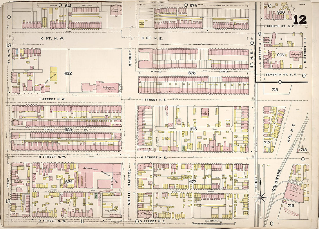 This old map of Washington D.C. was created by Sanborn Map Company in 1888