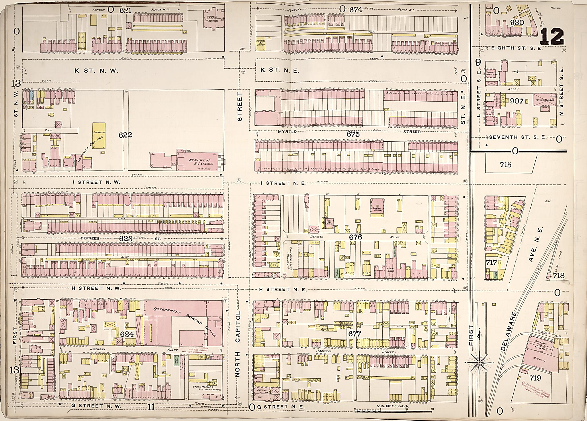 This old map of Washington D.C. was created by Sanborn Map Company in 1888