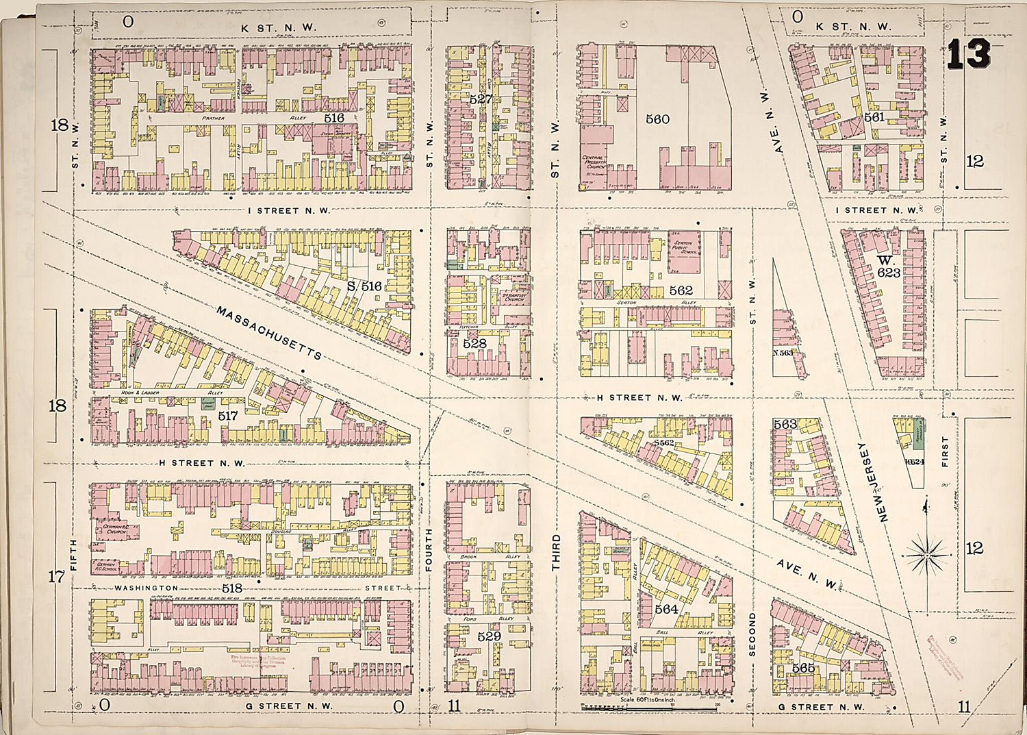 This old map of Washington D.C. was created by Sanborn Map Company in 1888