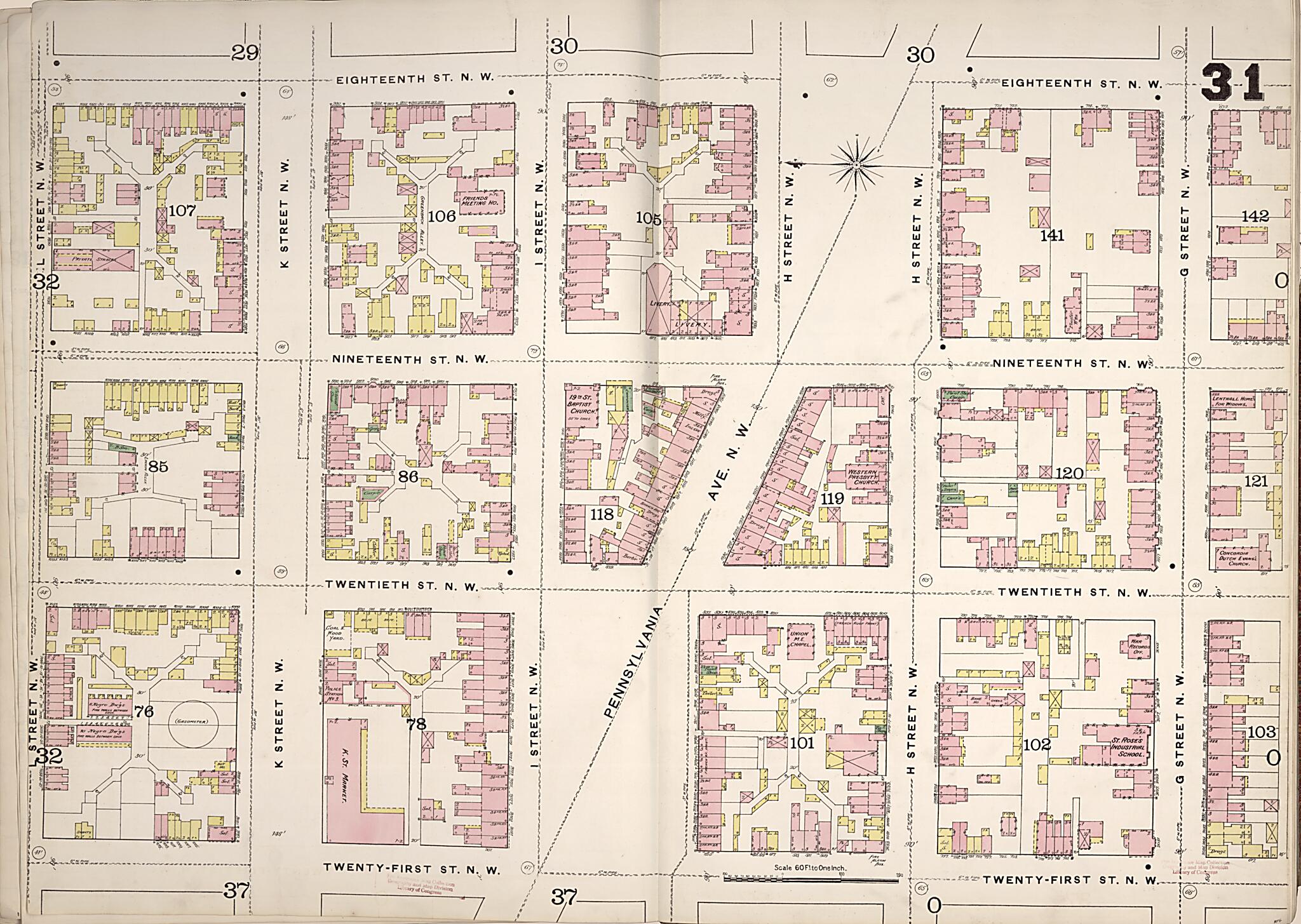 This old map of Washington D.C. was created by Sanborn Map Company in 1888