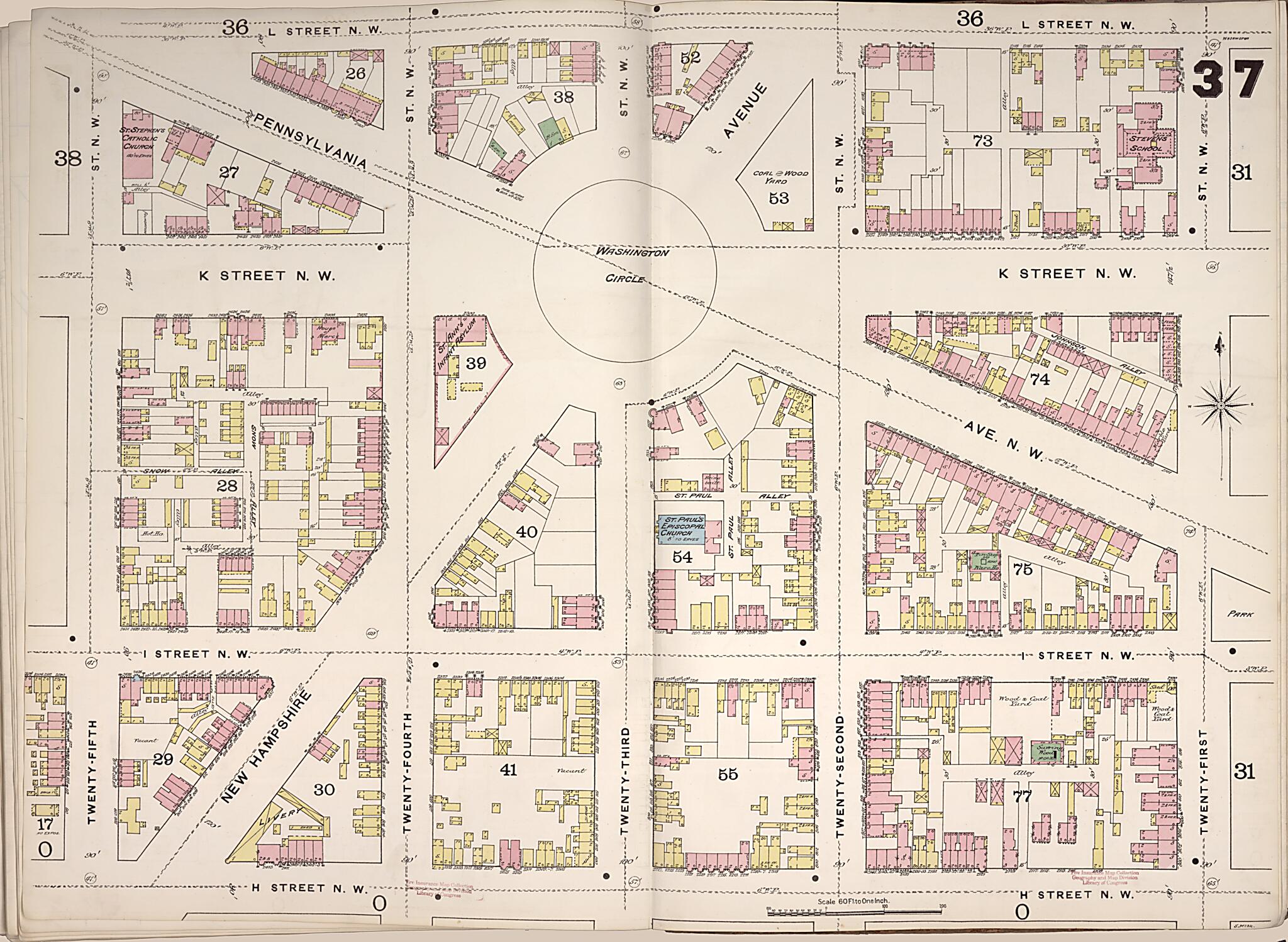 This old map of Washington D.C. was created by Sanborn Map Company in 1888