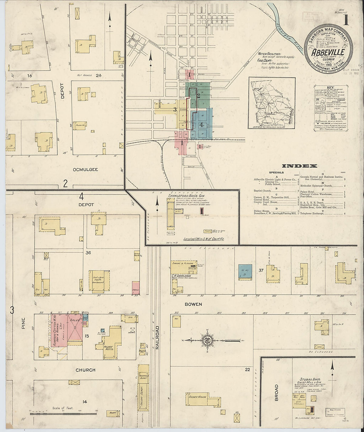Abbeville, Wilcox County, Georgia 1913 (Sheet 1 of 4) by Relic Map Company