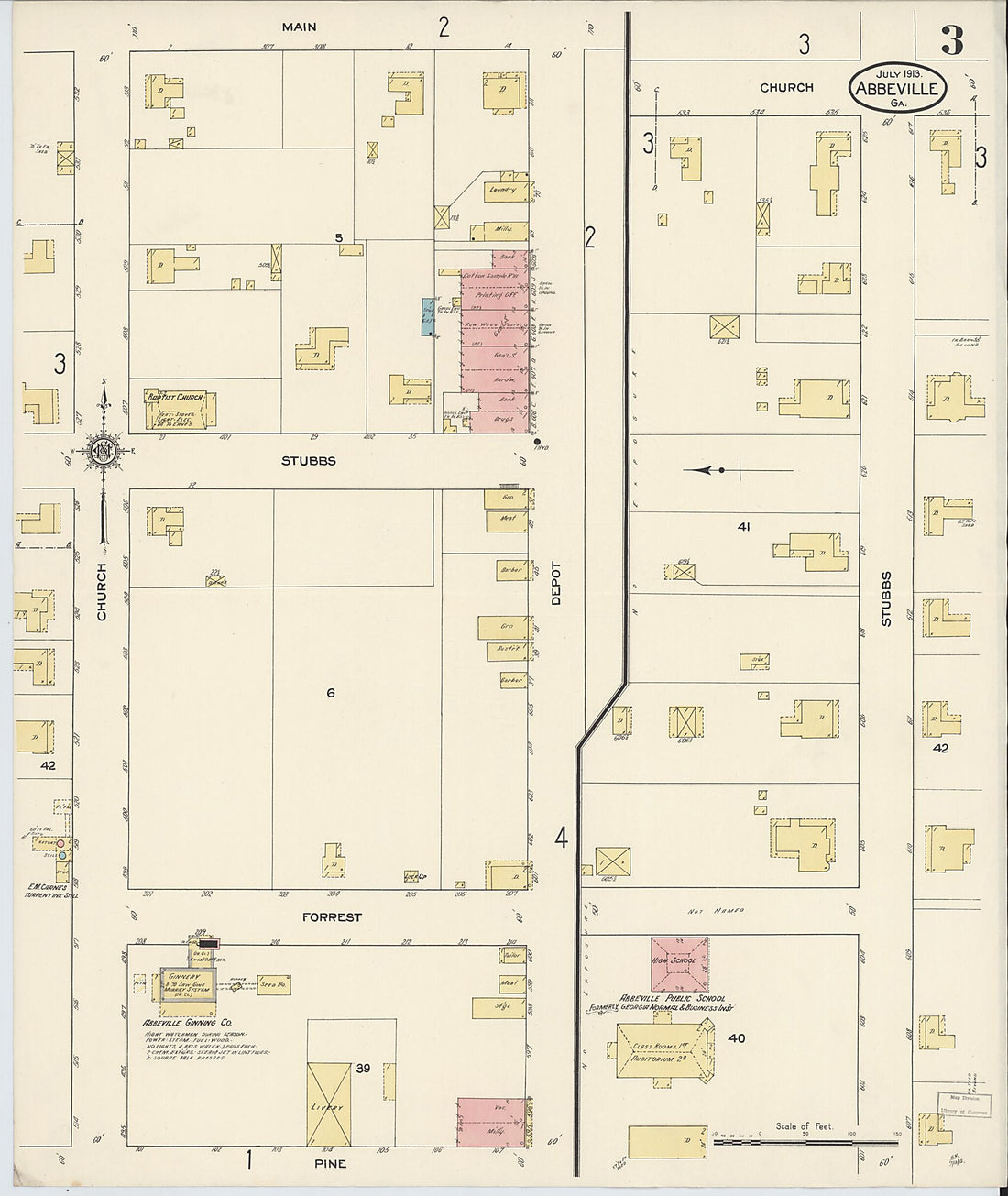 This old map of Abbeville, Wilcox County, Georgia was created by Sanborn Map Company in 1913