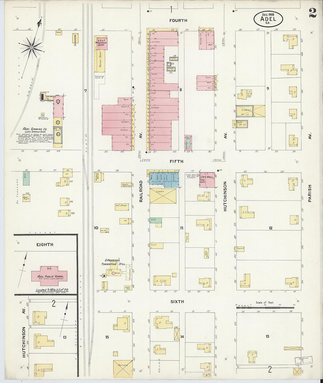 This old map of Adel, Cook County, Georgia was created by Sanborn Map Company in 1908