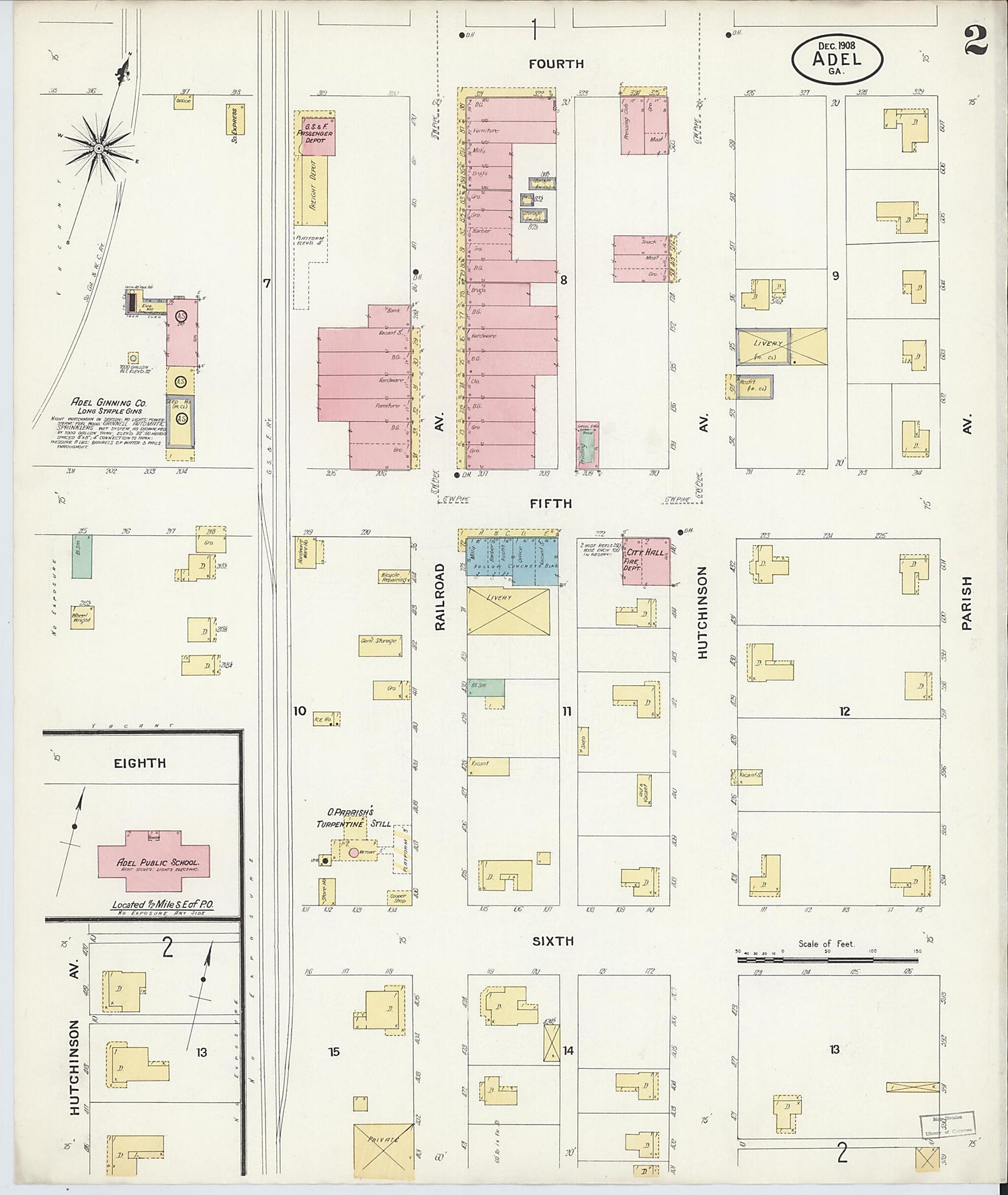 This old map of Adel, Cook County, Georgia was created by Sanborn Map Company in 1908